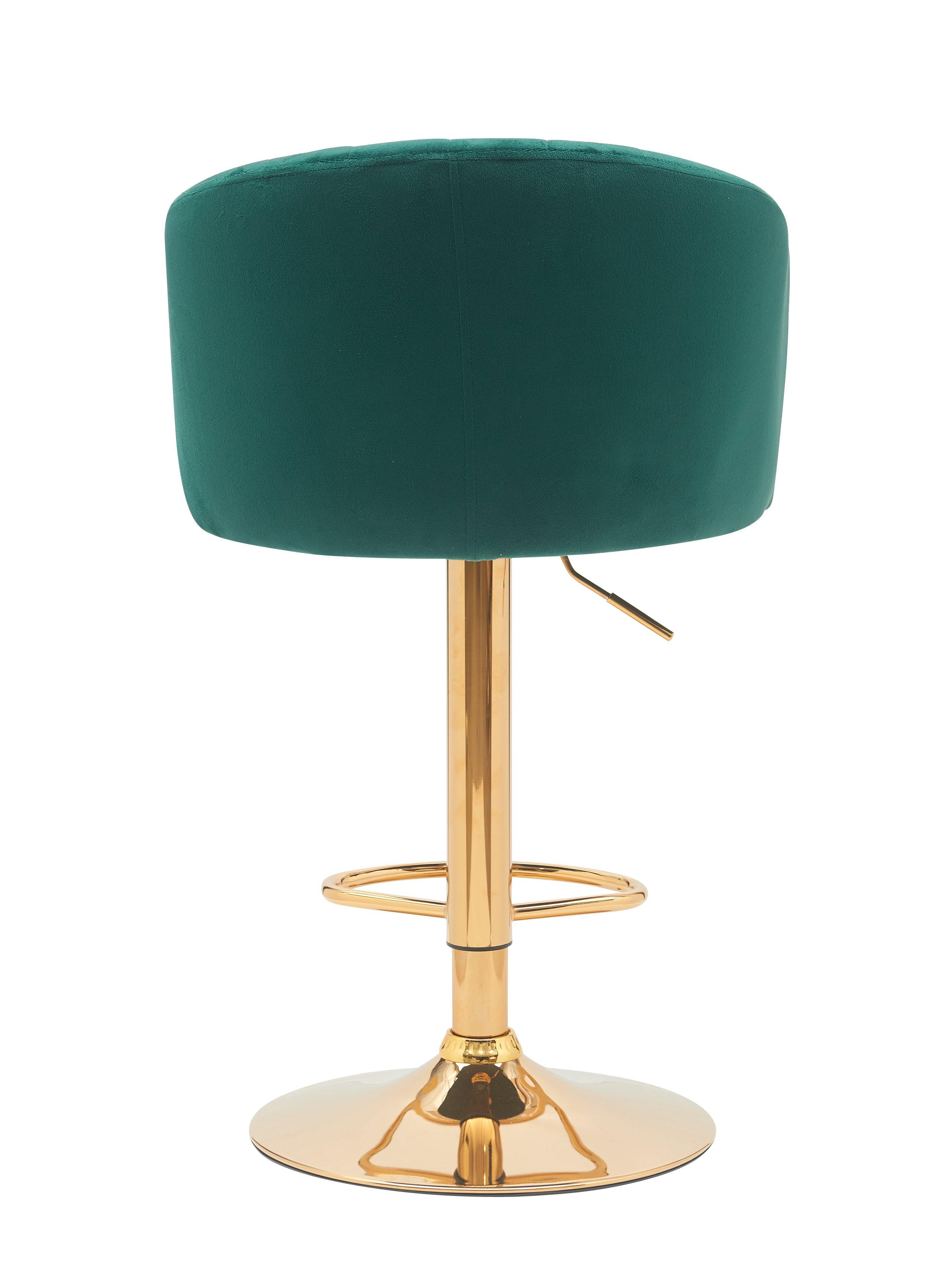 Columbia Bar Stool - Grey and Green Velvet Fabric - Gas Lift Adjustable - Golden Chromed Base - Modern Kitchen Bar Stool