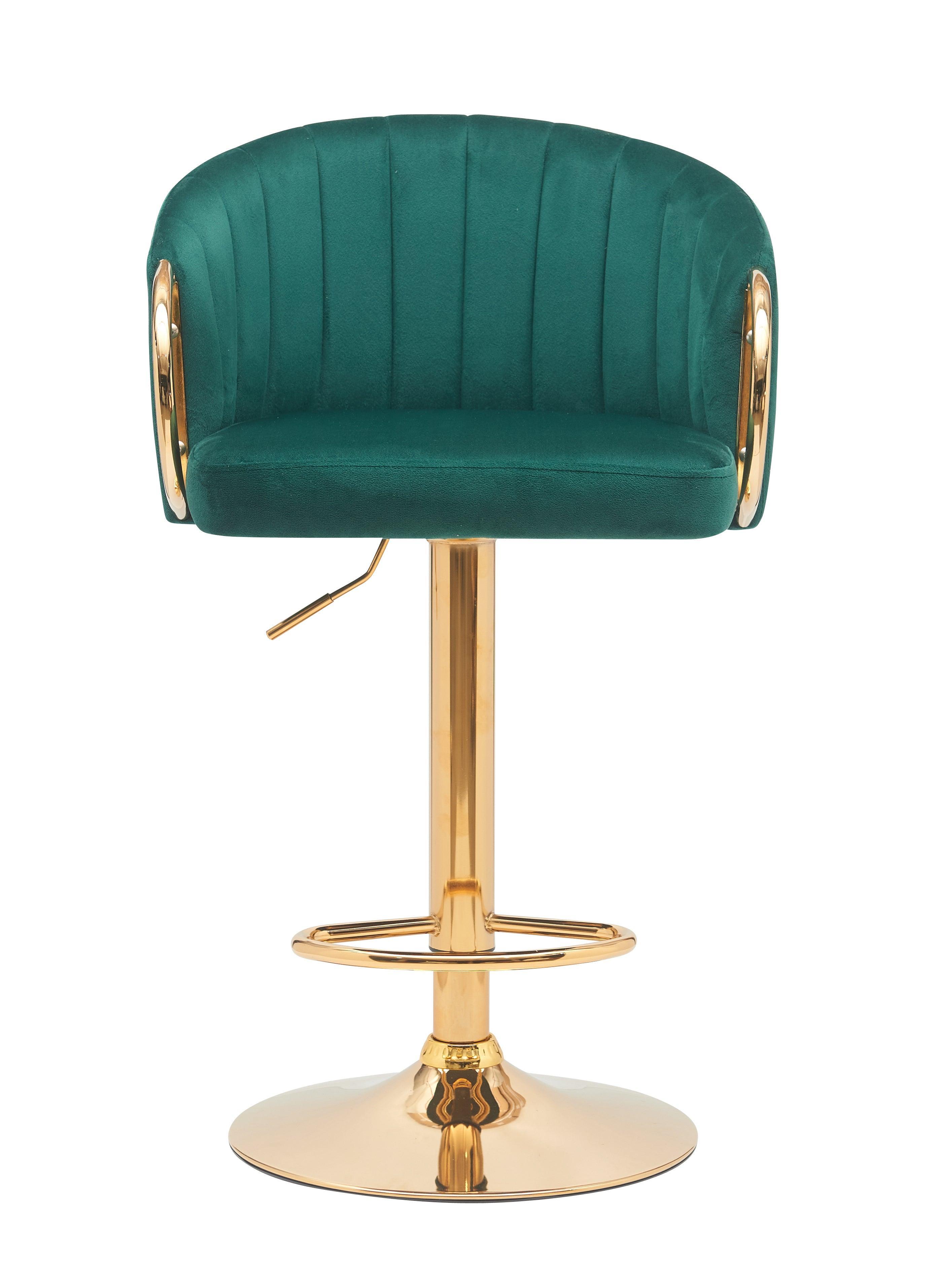 Columbia Bar Stool - Grey and Green Velvet Fabric - Gas Lift Adjustable - Golden Chromed Base - Modern Kitchen Bar Stool