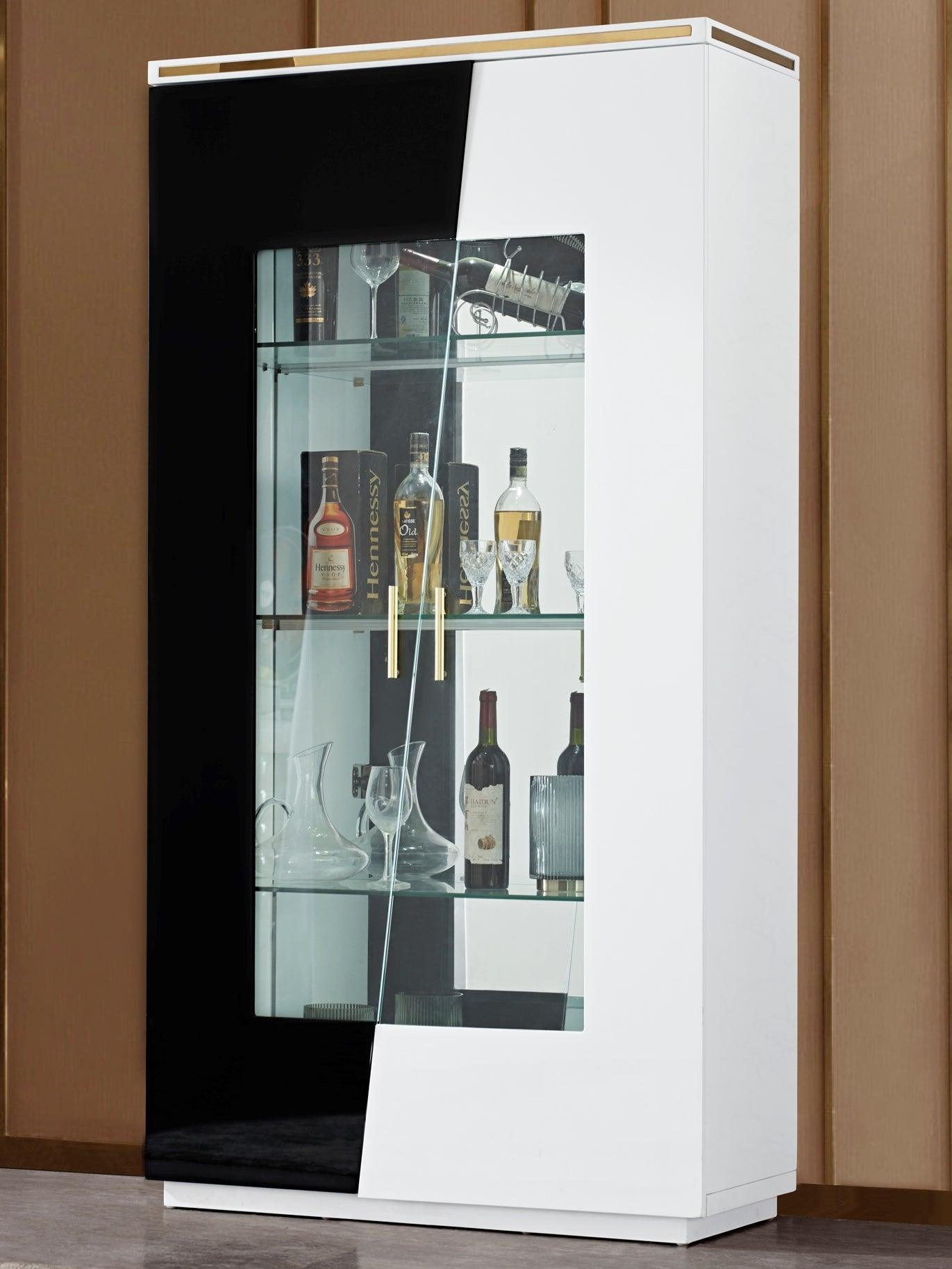 Daisy - Black and White Display Cabinet with Glass Shelves and Gold Accents - The A2Z Furniture
