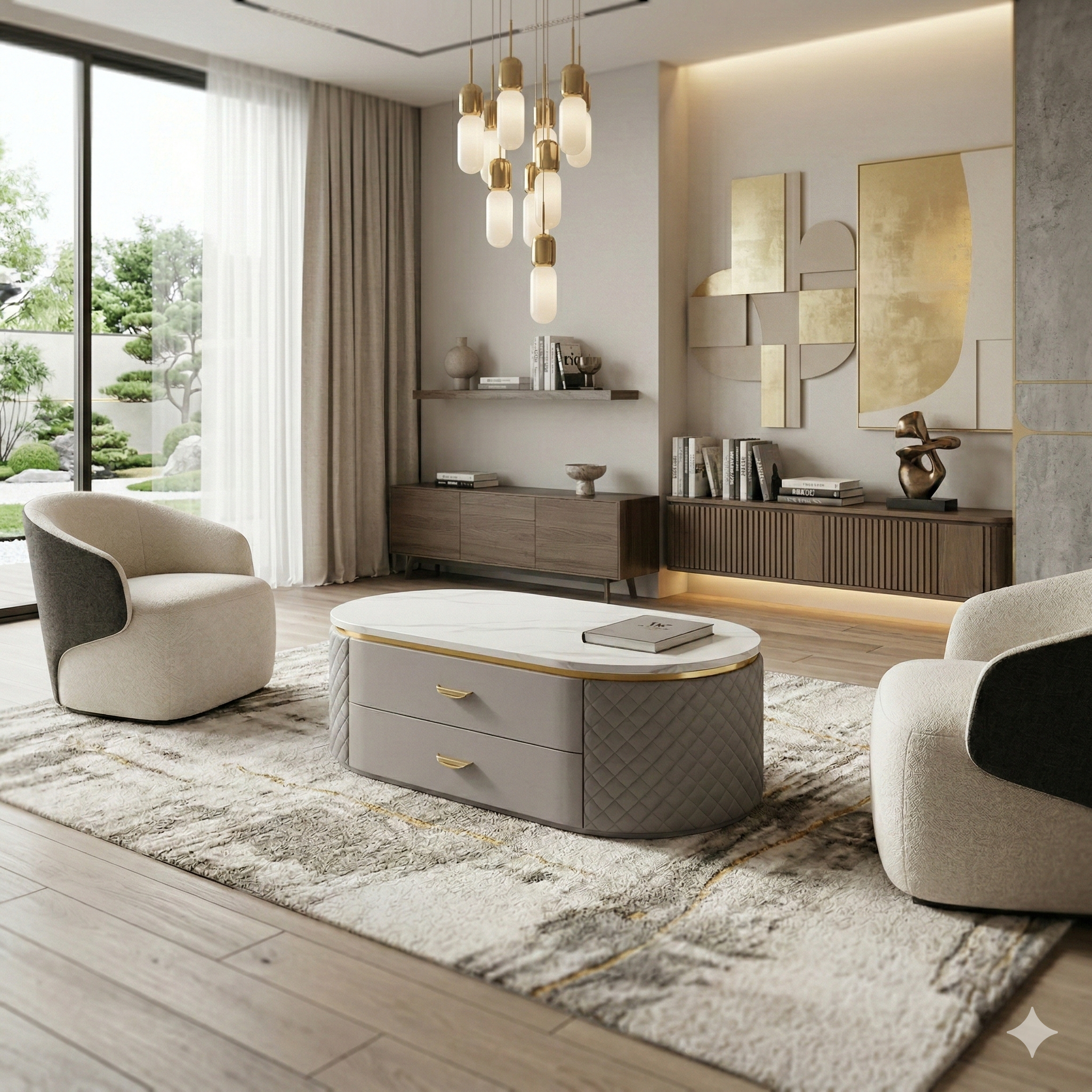 Modern living room with stylish furniture and decor