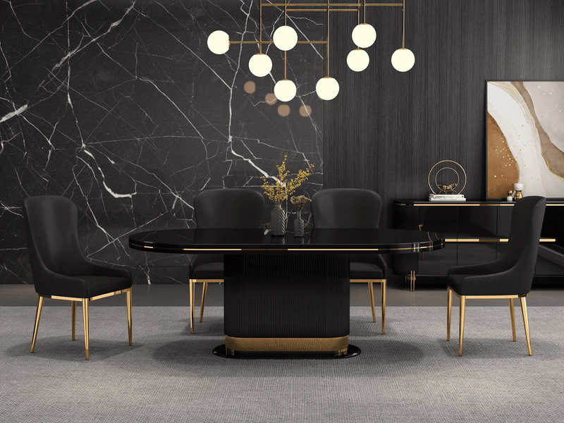 Dazzle Dining Table - Black Glass Top with Golden Accents - Modern Luxury Furniture