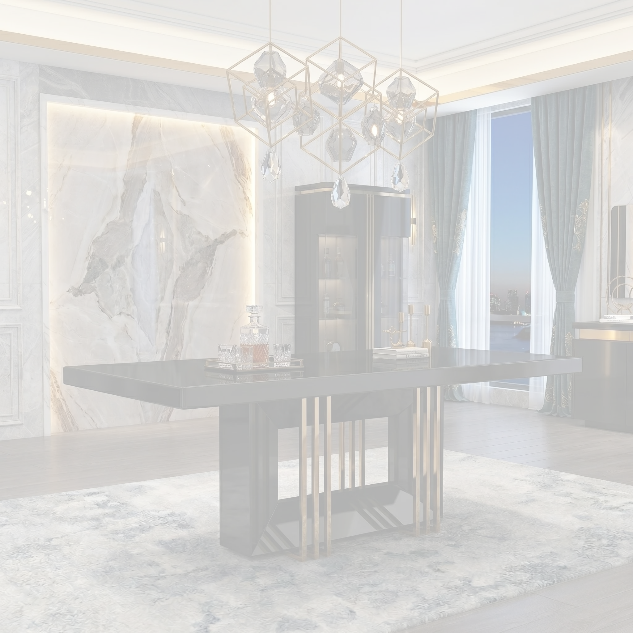 Delta Black and Gold Dining Table dimension diagram - 200 x 100 x 77 cm