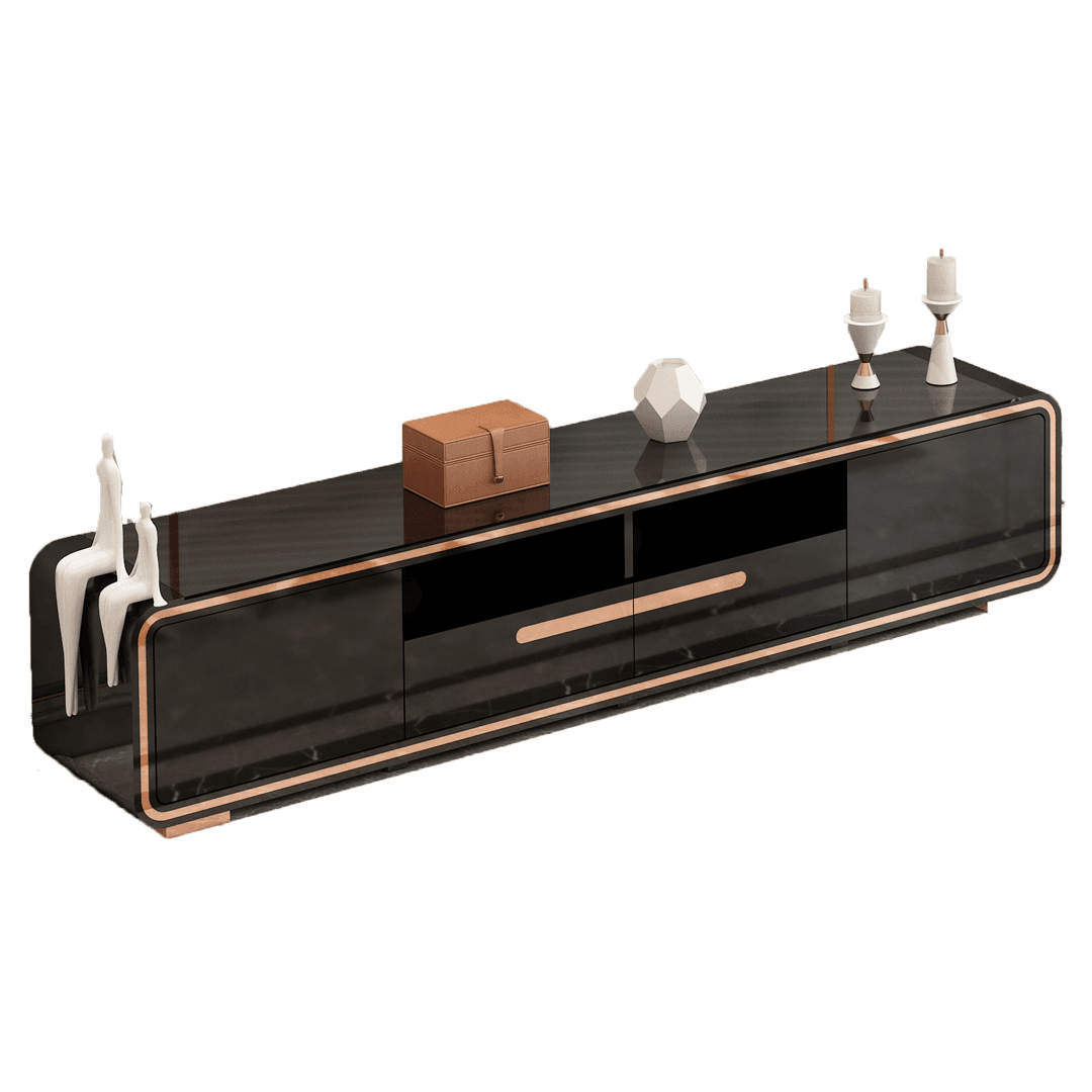 Dwyane TV Unit in Black with Golden Accents and Tempered Glass Top - The A2Z Furniture