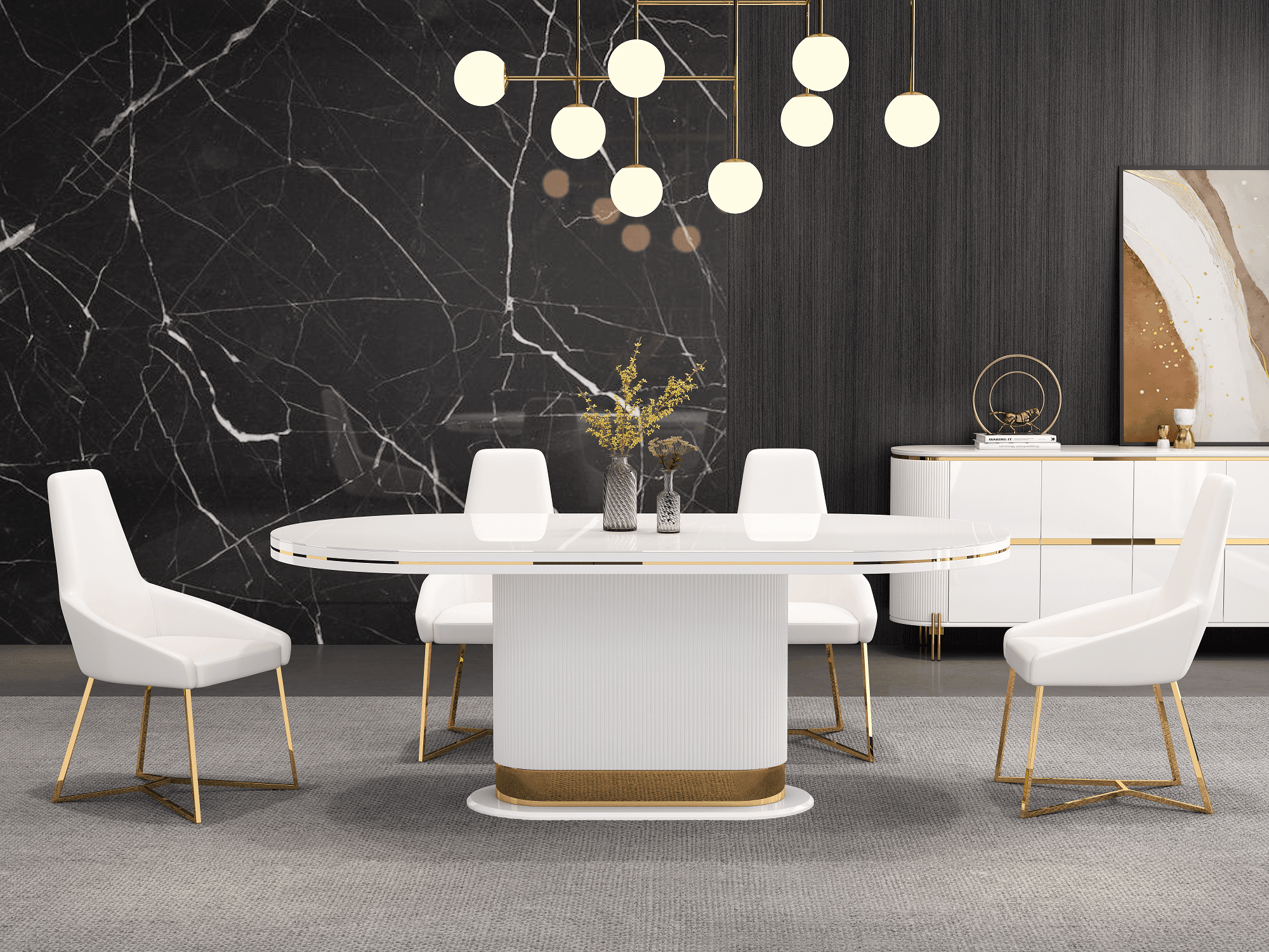 Dynasty Dining Table - Modern Glass Top 8-Seater Luxury Dining Table