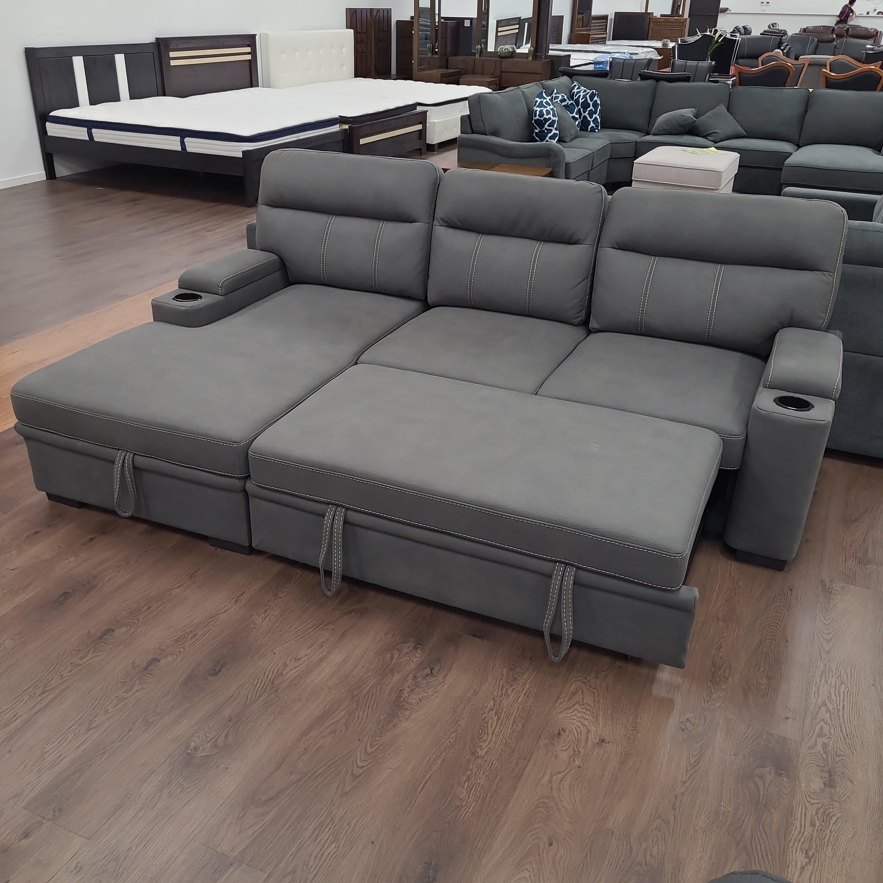 Elvis Three Seater Pullout Sofa Bed Couch with Cupholders and Storage - The A2Z Furniture