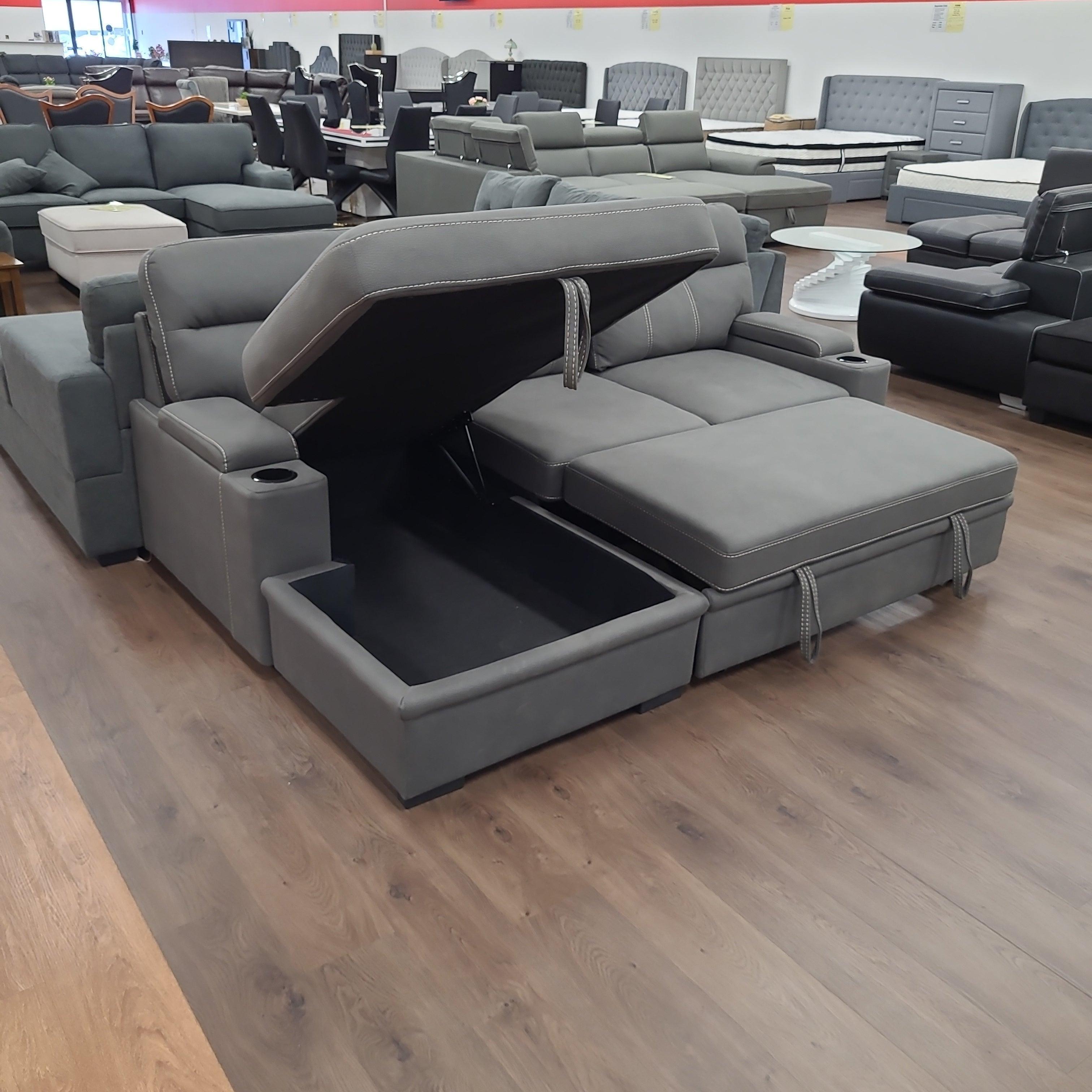 Elvis Three Seater Pullout Sofa Bed Couch with Cupholders and Storage - The A2Z Furniture