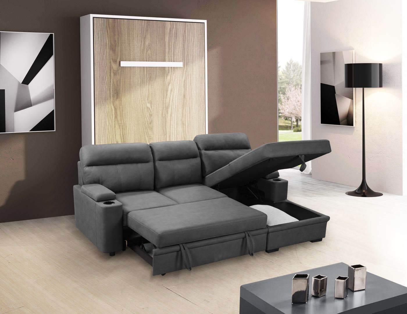 Elvis Three Seater Pullout Sofa Bed Couch with Cupholders and Storage - The A2Z Furniture