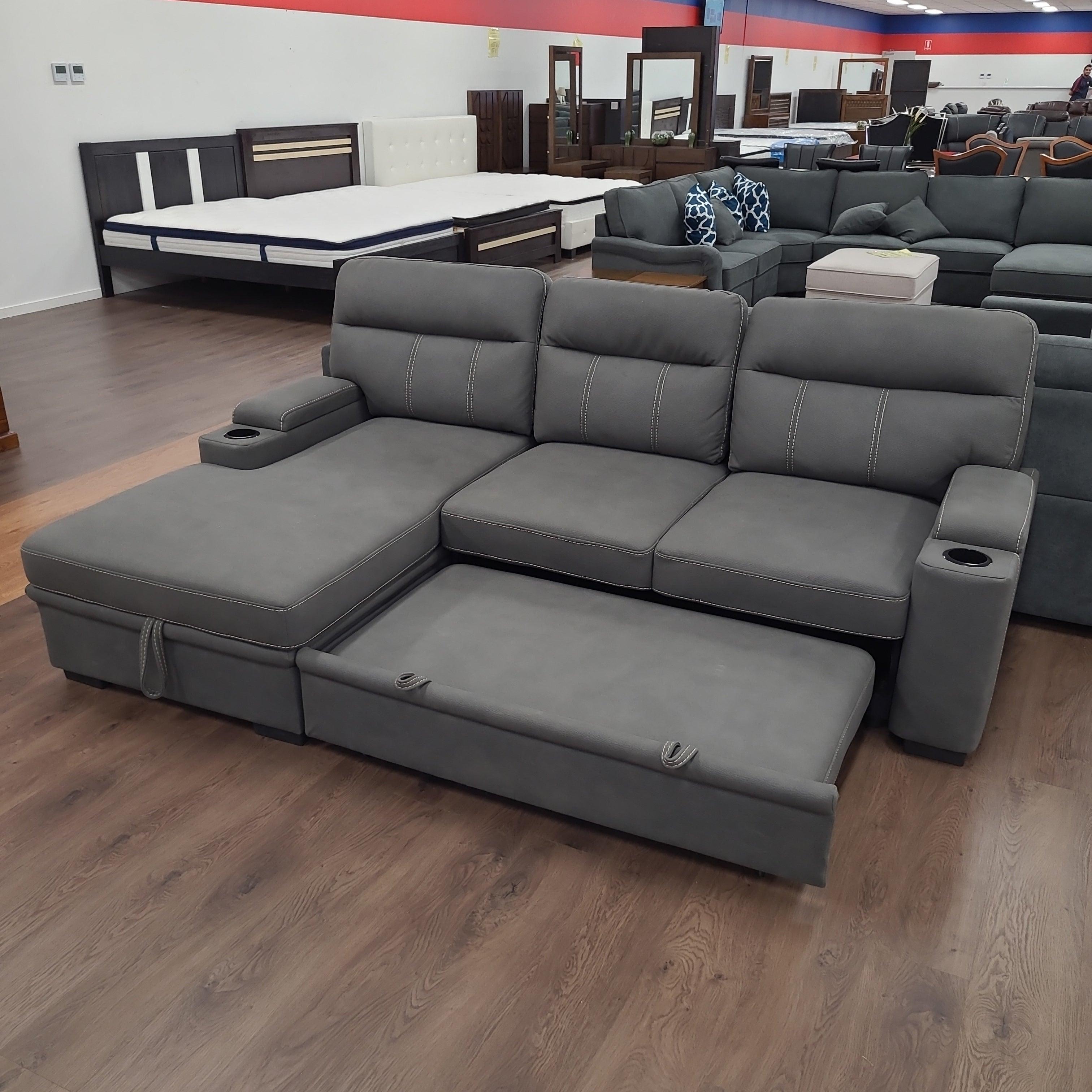 Elvis Three Seater Pullout Sofa Bed Couch with Cupholders and Storage - The A2Z Furniture