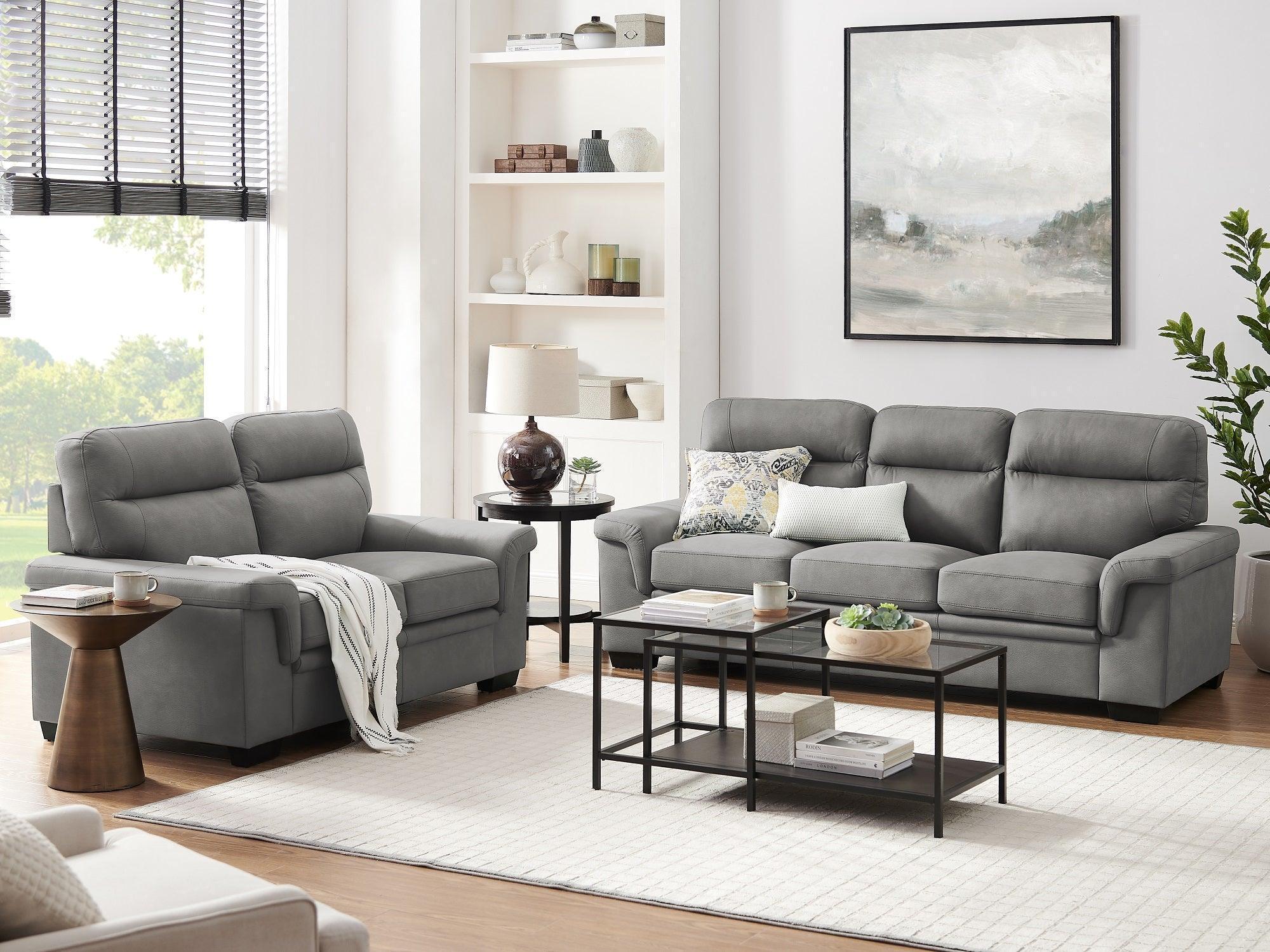 Erika 3 & 2 Seater Suede Sofa Set in Titanium Grey