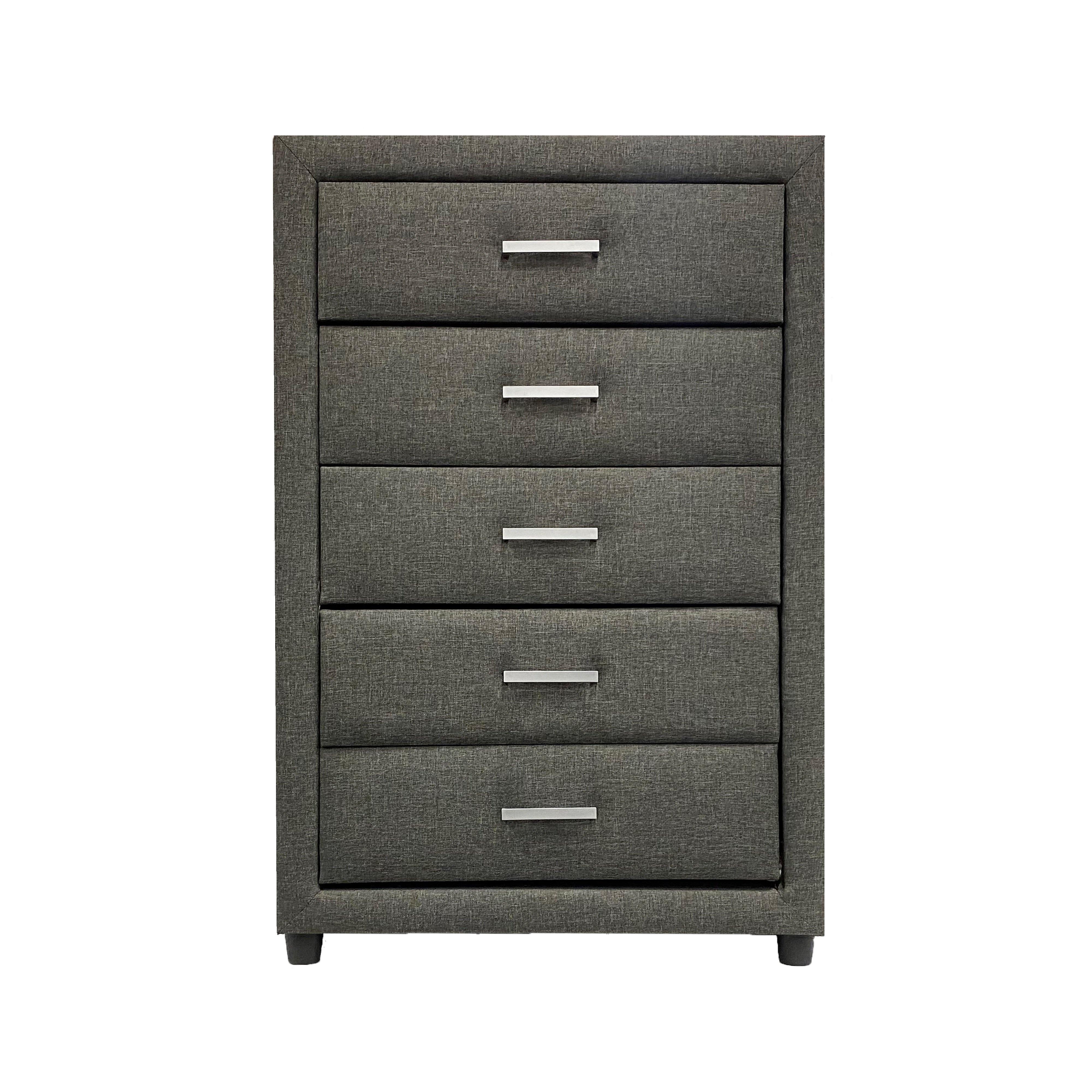 Fabulous Bedroom Suite - Modern Grey Upholstered Bed with Storage Drawer and Wooden Slat Base