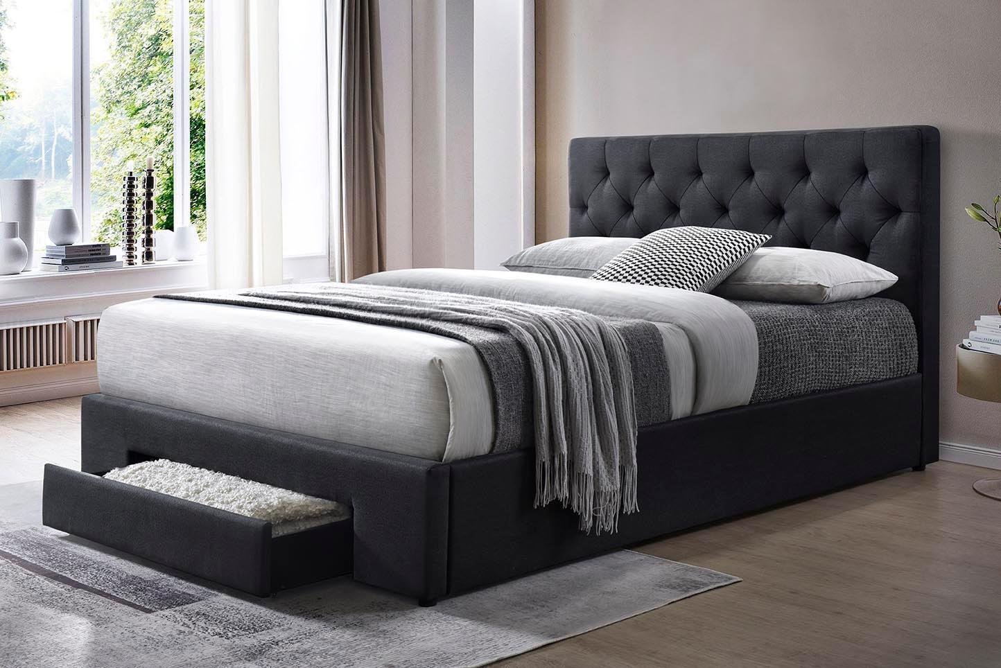 Fabulous Fabric Bed Frame with Underbed Storage in Black Grey by The A2Z Furniture