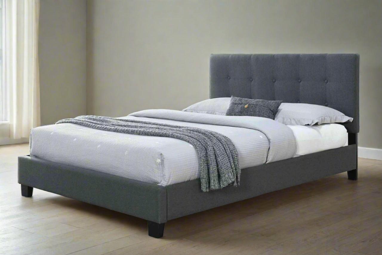 Grey Fabric Upholstered Bed Frame (Falcon) by The A2Z Furniture. Available in Single, King Single, Double, Queen & King Sizes.
