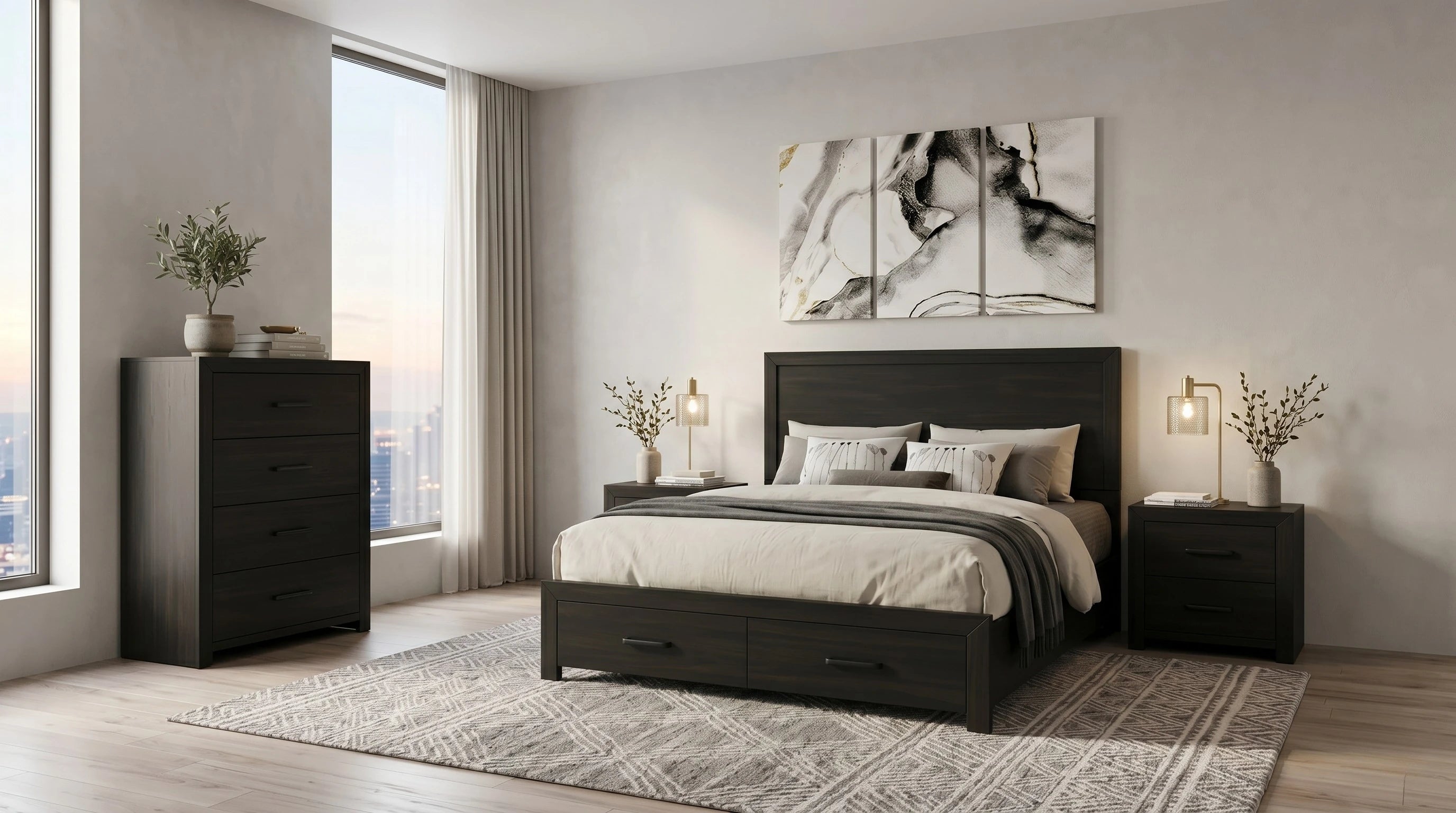 Canyon 4 Piece Black Tallboy Bedroom Suite