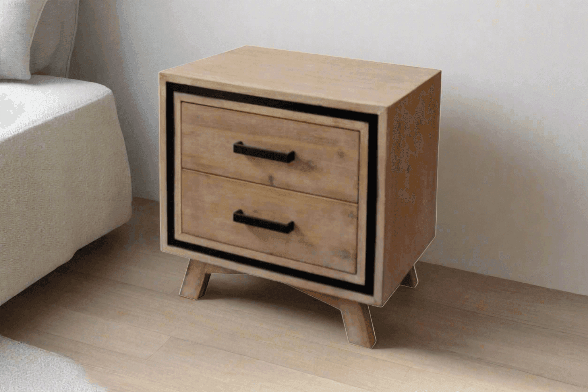 Jack Bedside Table - Modern Design - Solid Acacia Wood - 2 Drawers - The A2Z Furniture