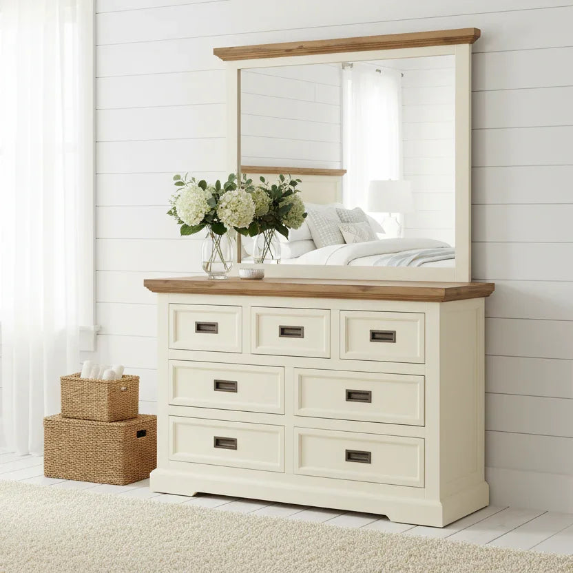 white dresser with wood top Shop Hamptons Style Jericho Dresser with Mirror
