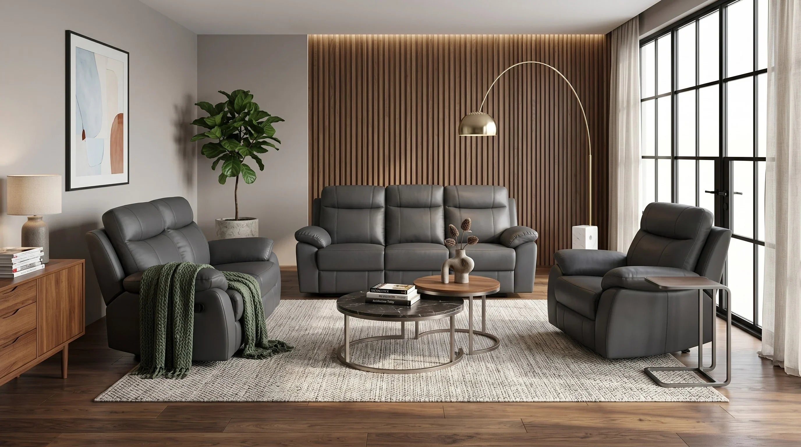 Latrobe 3+2+1 Dark Grey Leather Recliner Package