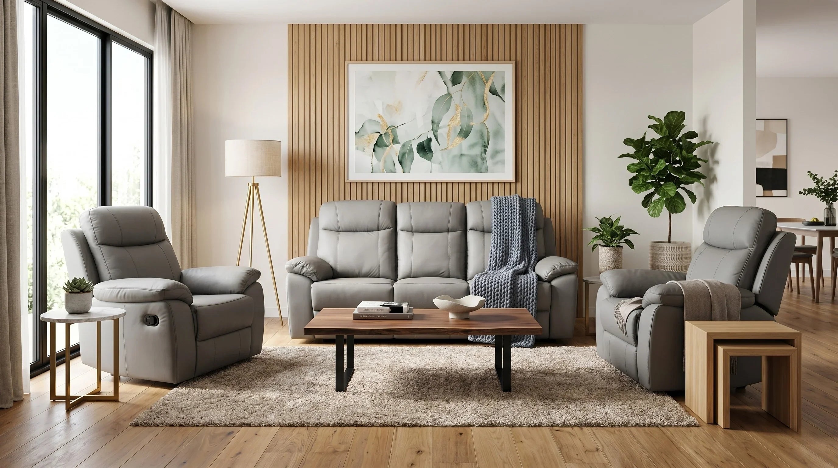 Latrobe 3+1+1 Light Grey Leather Recliner Package