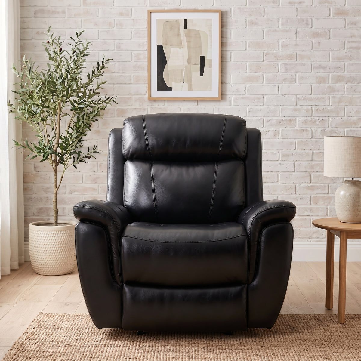 Lotte manual recliner chair in black leather + PVC