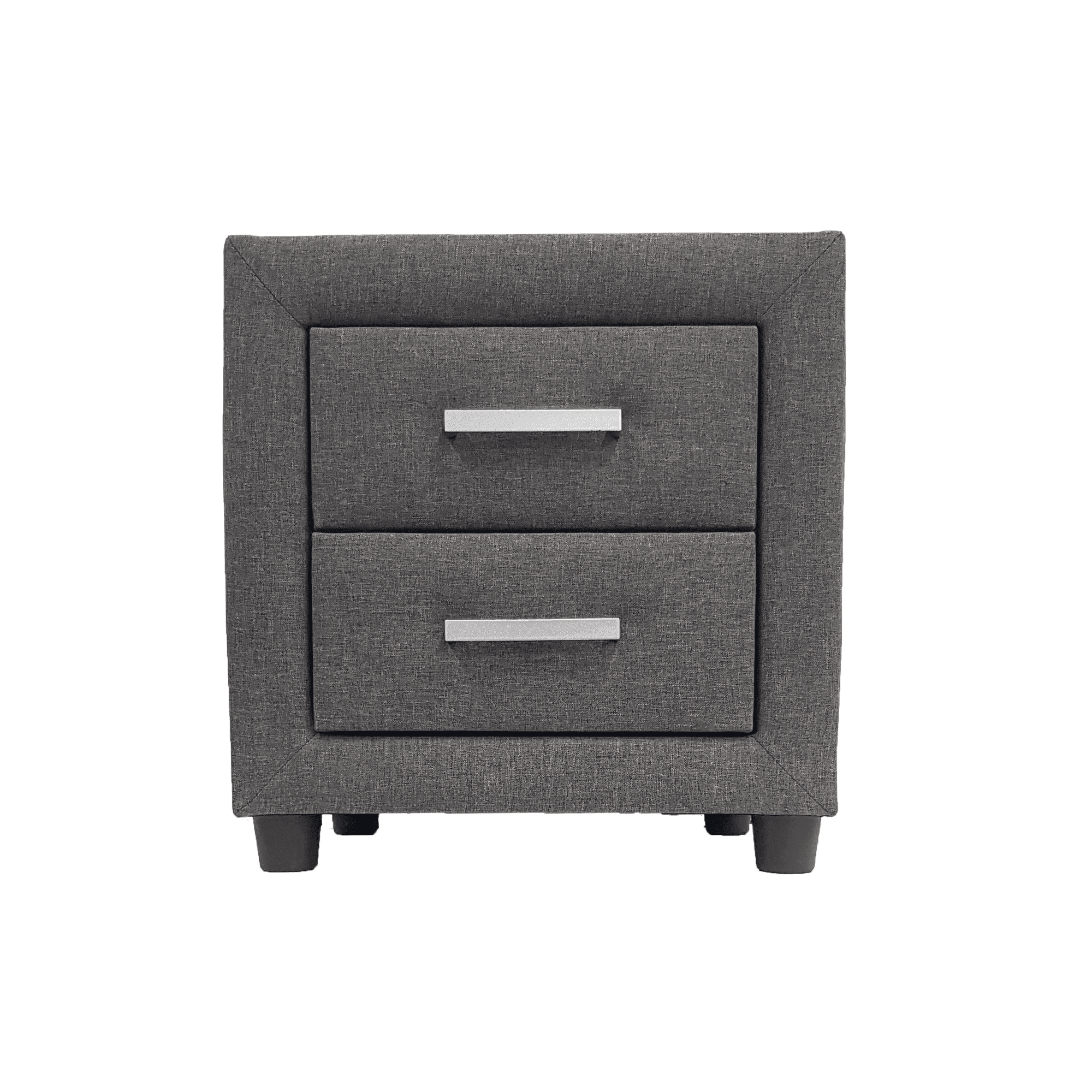 Modern Majestic II Bedside Table in Grey Fabric Upholstery - Two Drawers for Convenient Storage - Easy Assembly - The A2Z Furniture