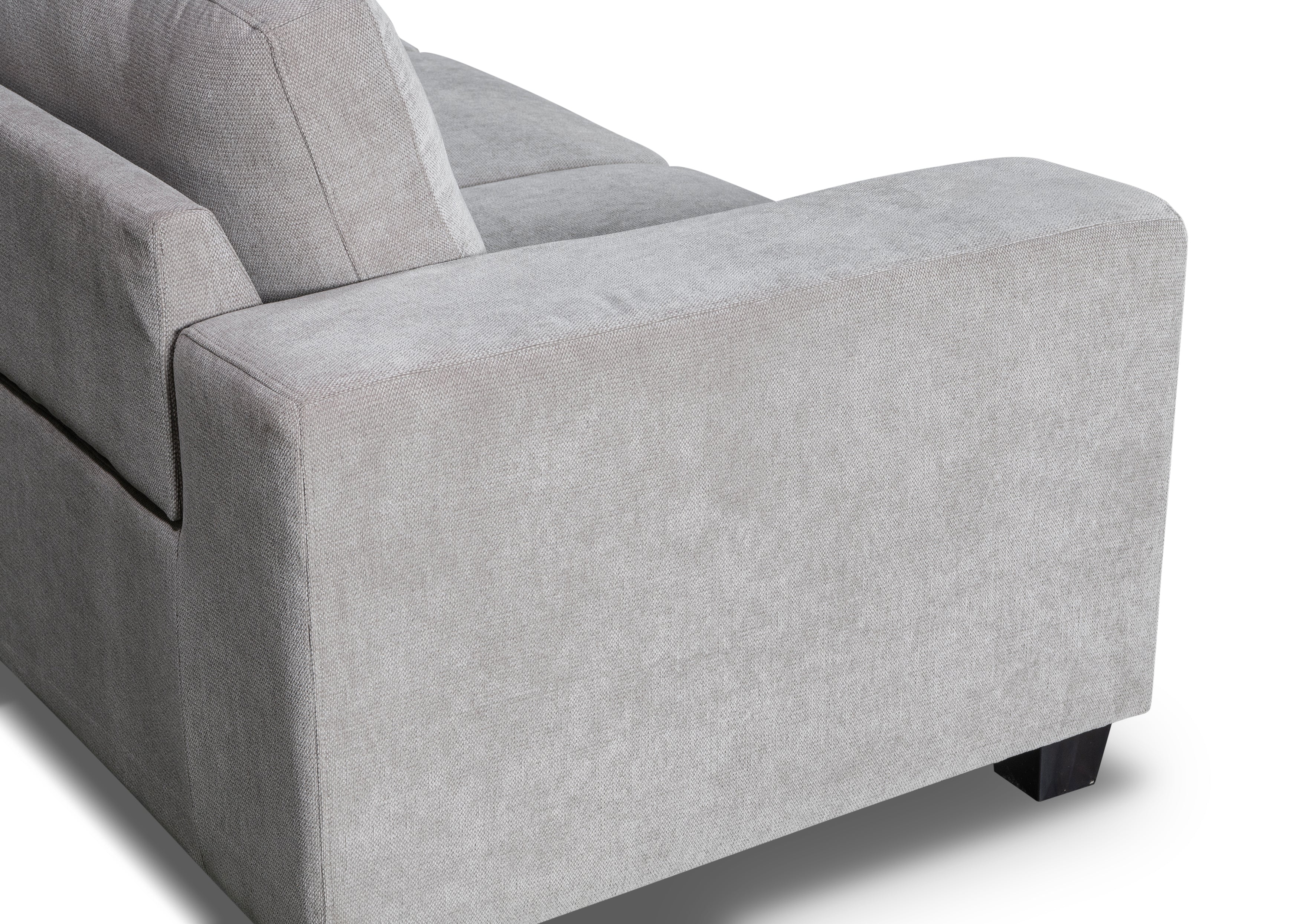 Gray sofa with a textured fabric on a white background
