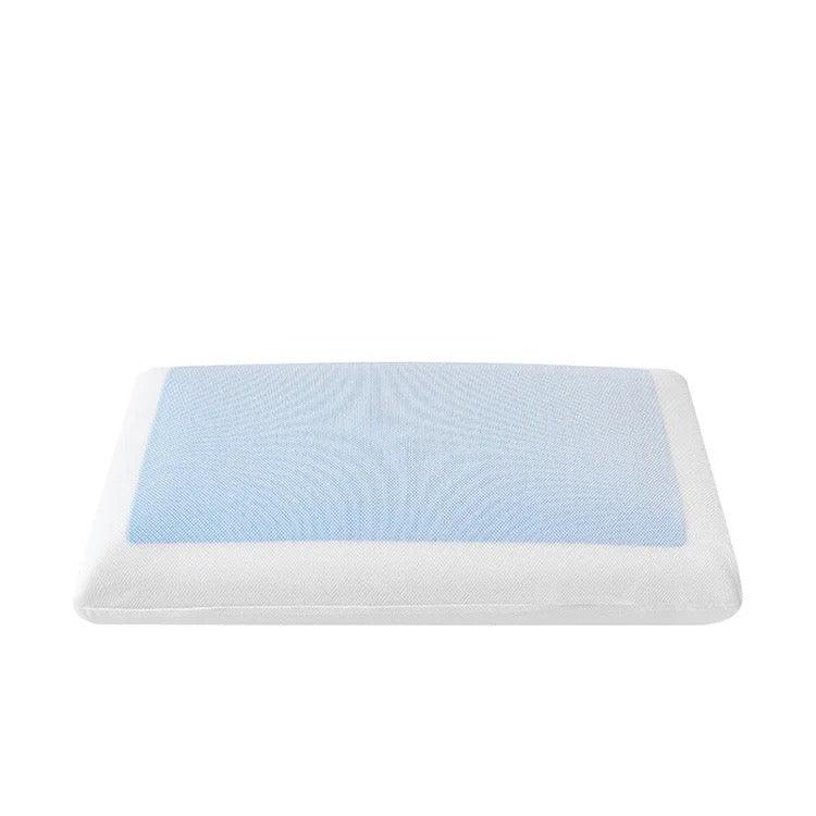 Rectangular pillow with blue and white pattern on a white background