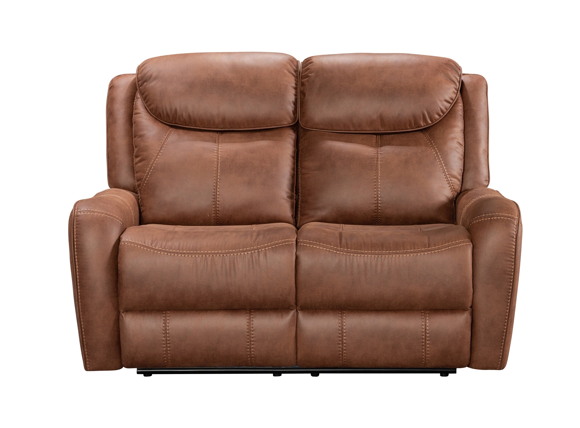 Brown leather loveseat on a white background