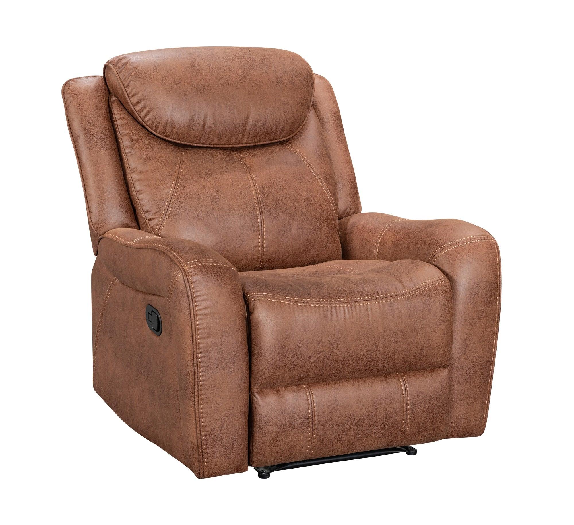 Brown leather recliner chair on a white background