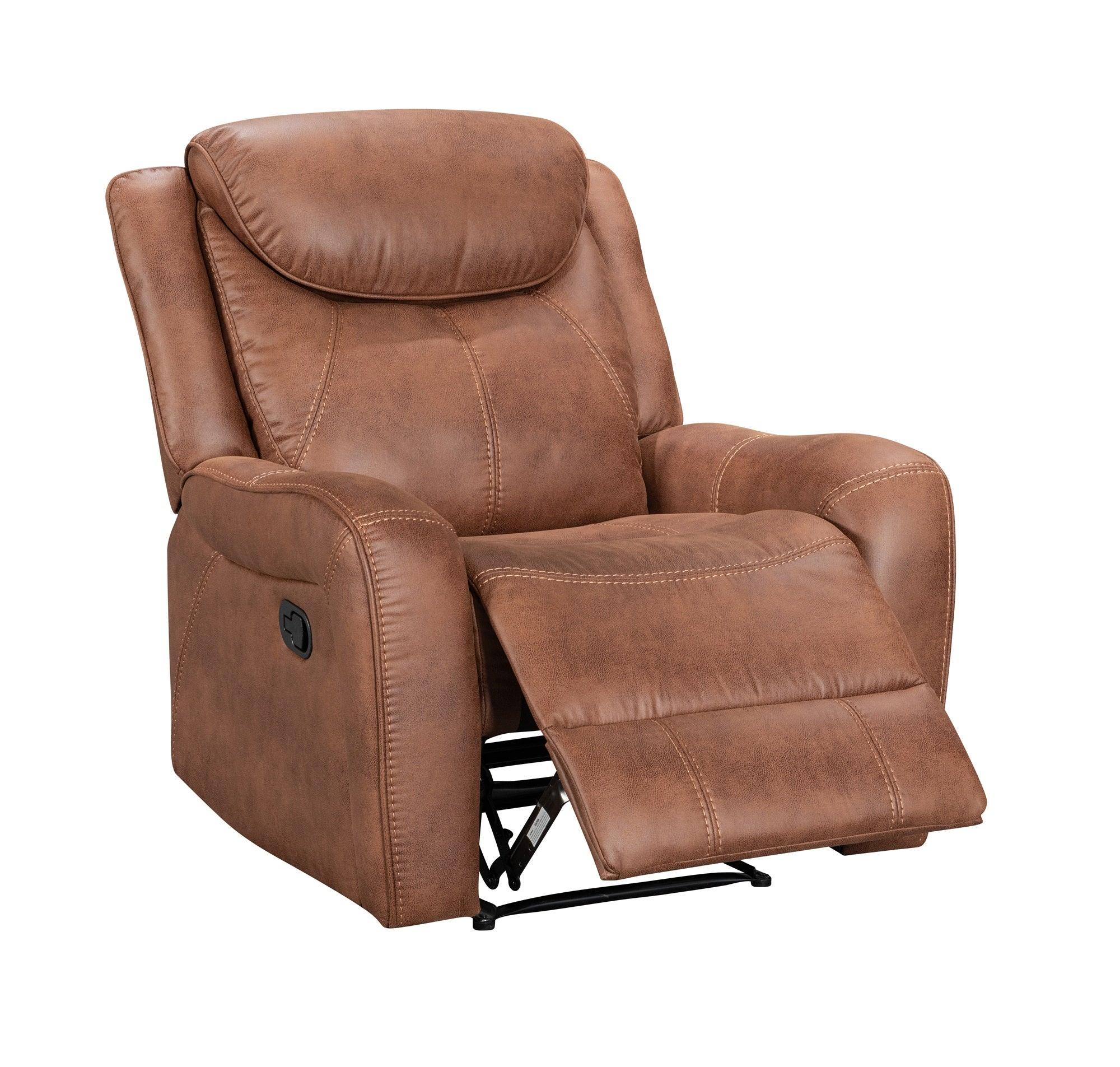 Brown leather recliner chair on a white background
