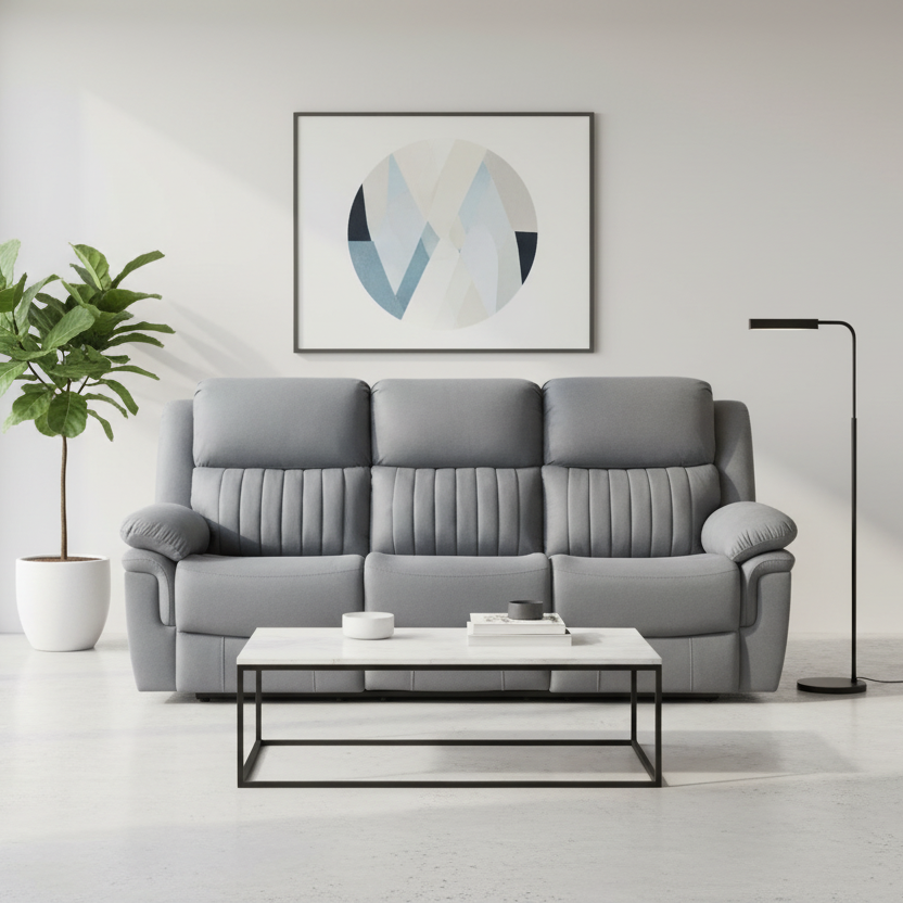 Gray sofa with reclining功能 on a white background