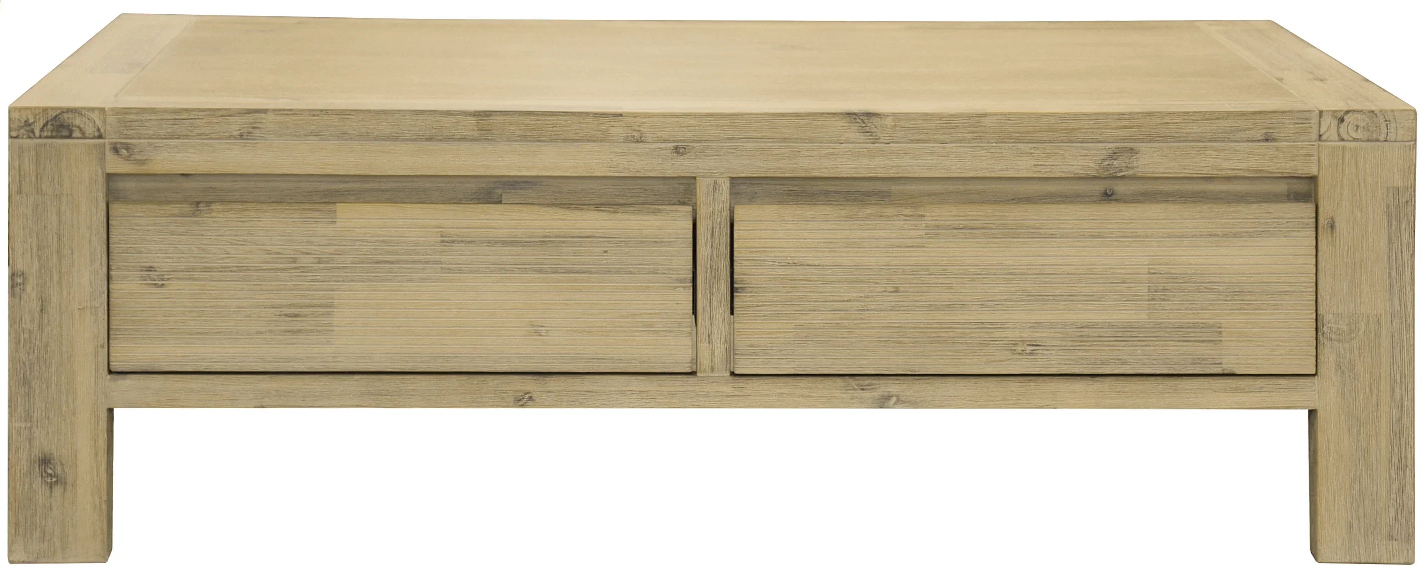 Wooden coffee table with a natural finish on a white background