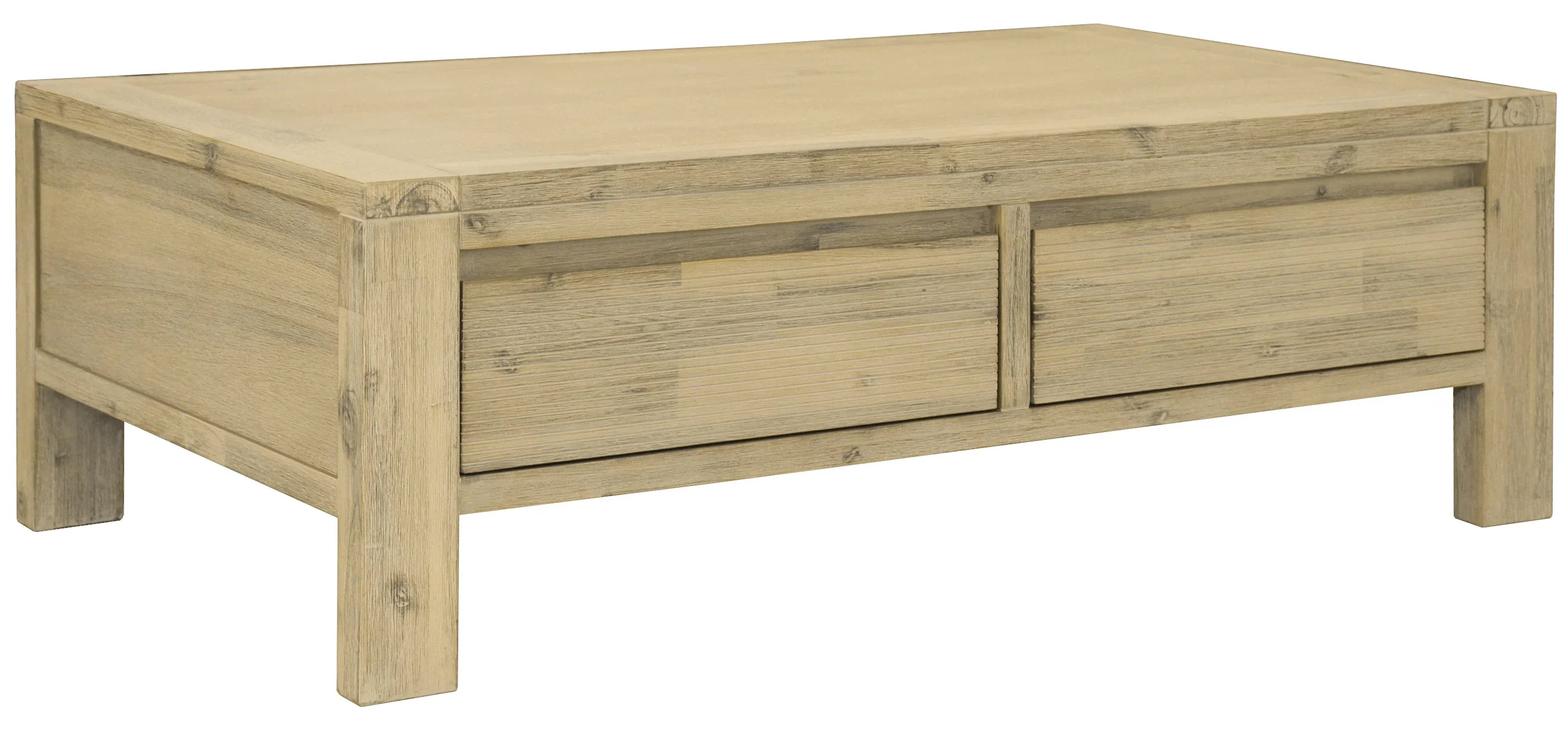 Wooden coffee table with two drawers on a white background