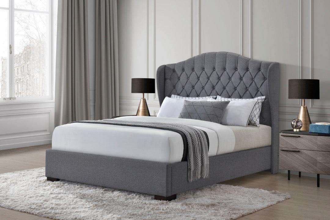 Modern Ash Grey Fabric Bed with Wooden Slat and Metal Legs - Panda by The A2Z Furniture