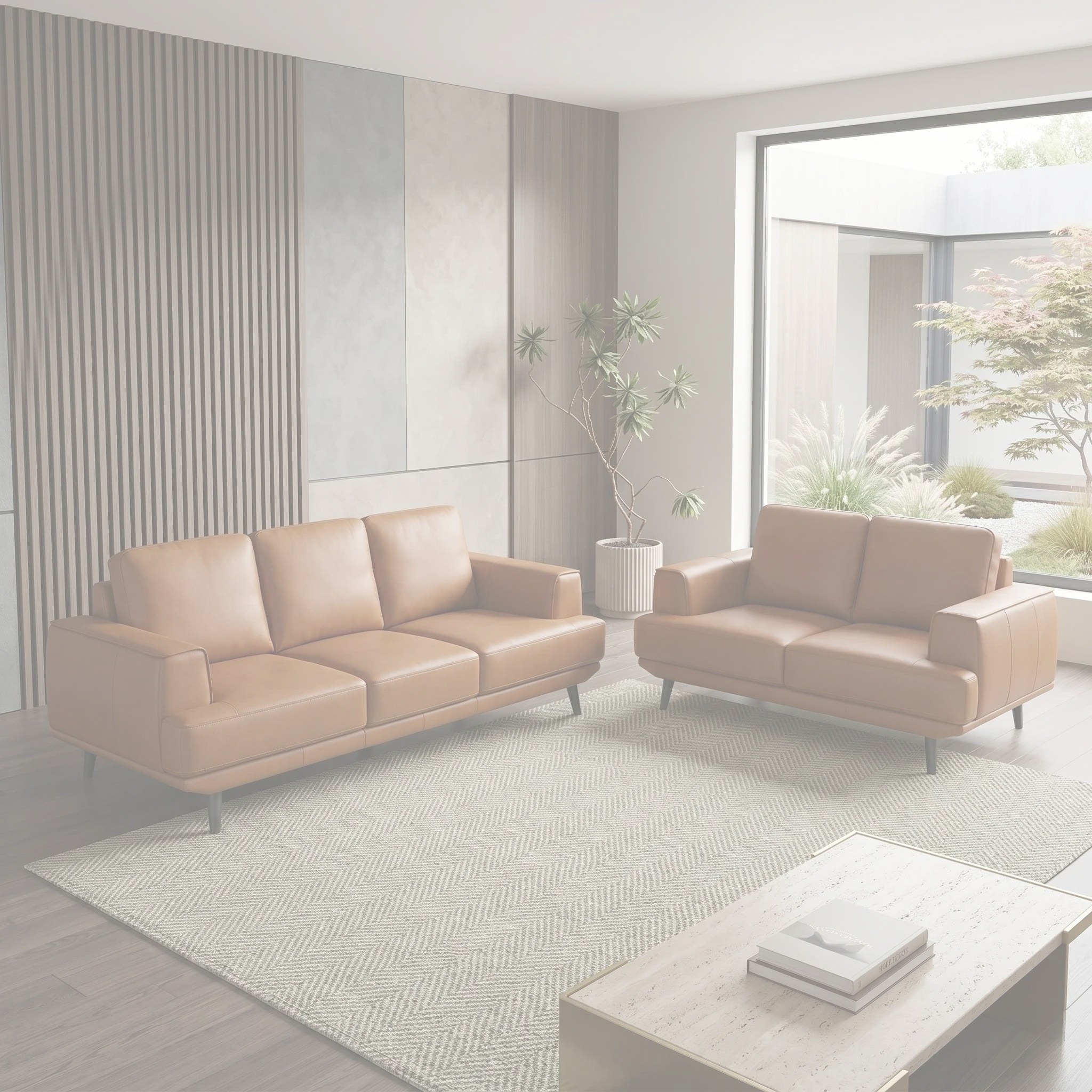 Picasso 3+2 Orange Leather Lounge Set — faded lifestyle photo, dimensions coming soon