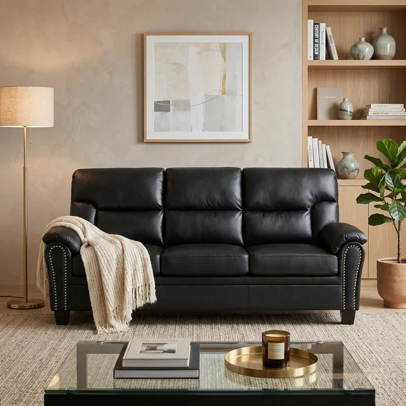 ⭐︎ yonzero works.専用⭐︎ MOLN leather sofa Sebastian Black PU Leather 3 Seater Sofa - The A2Z Furniture