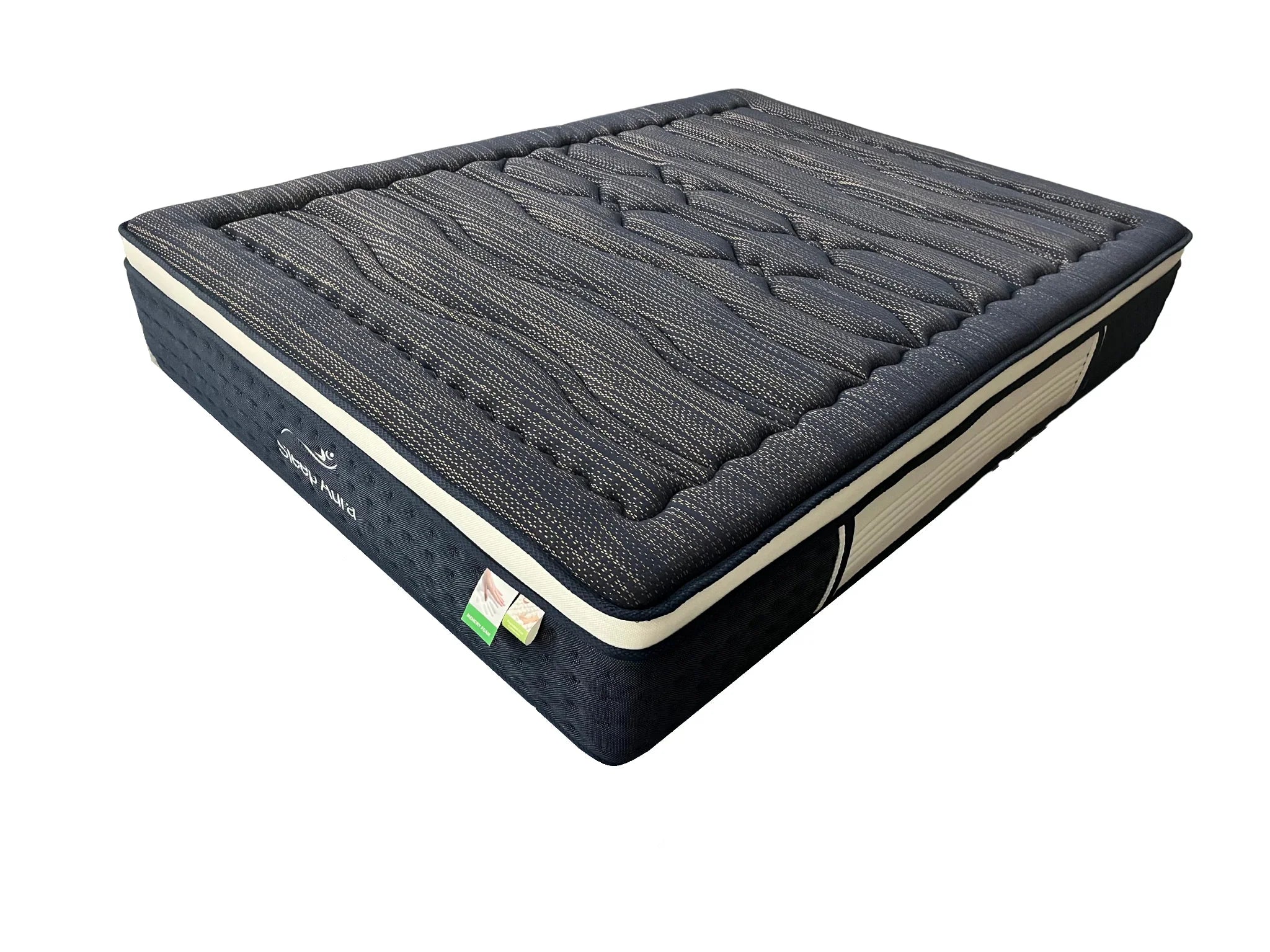 Gray mattress with brand logo on a white background