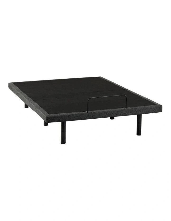 Black adjustable bed base with simple modern design on six sturdy legs
