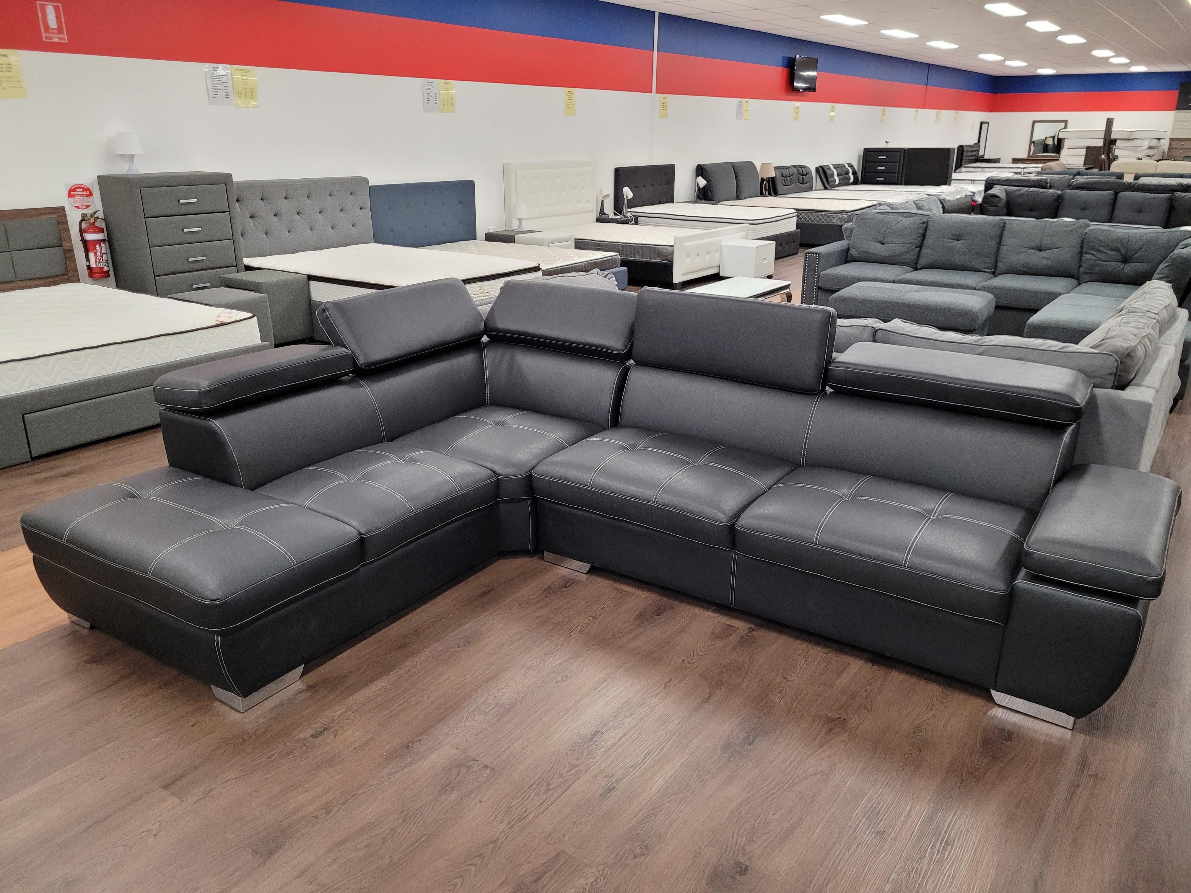 Stella Sleek Modern CU Leather Corner Sofa with Adjustable Headrest and Storage - The A2Z Furniture