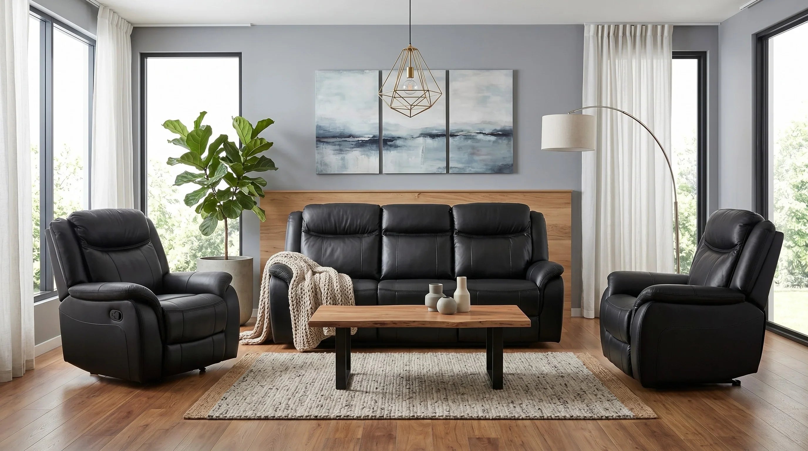 Sunshine Manual 3+1+1 Black Recliner Package