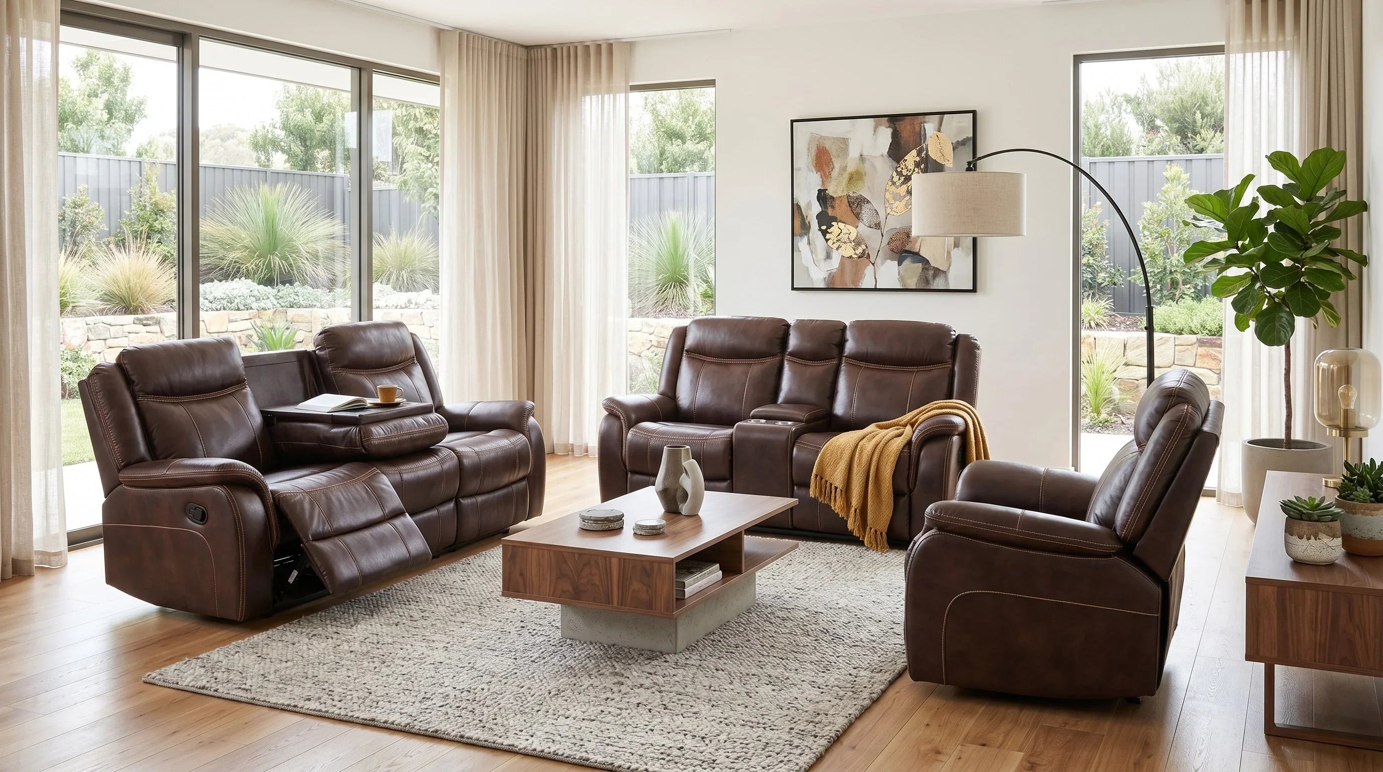 Sunshine Electric 3+2+1 Brown Recliner Package