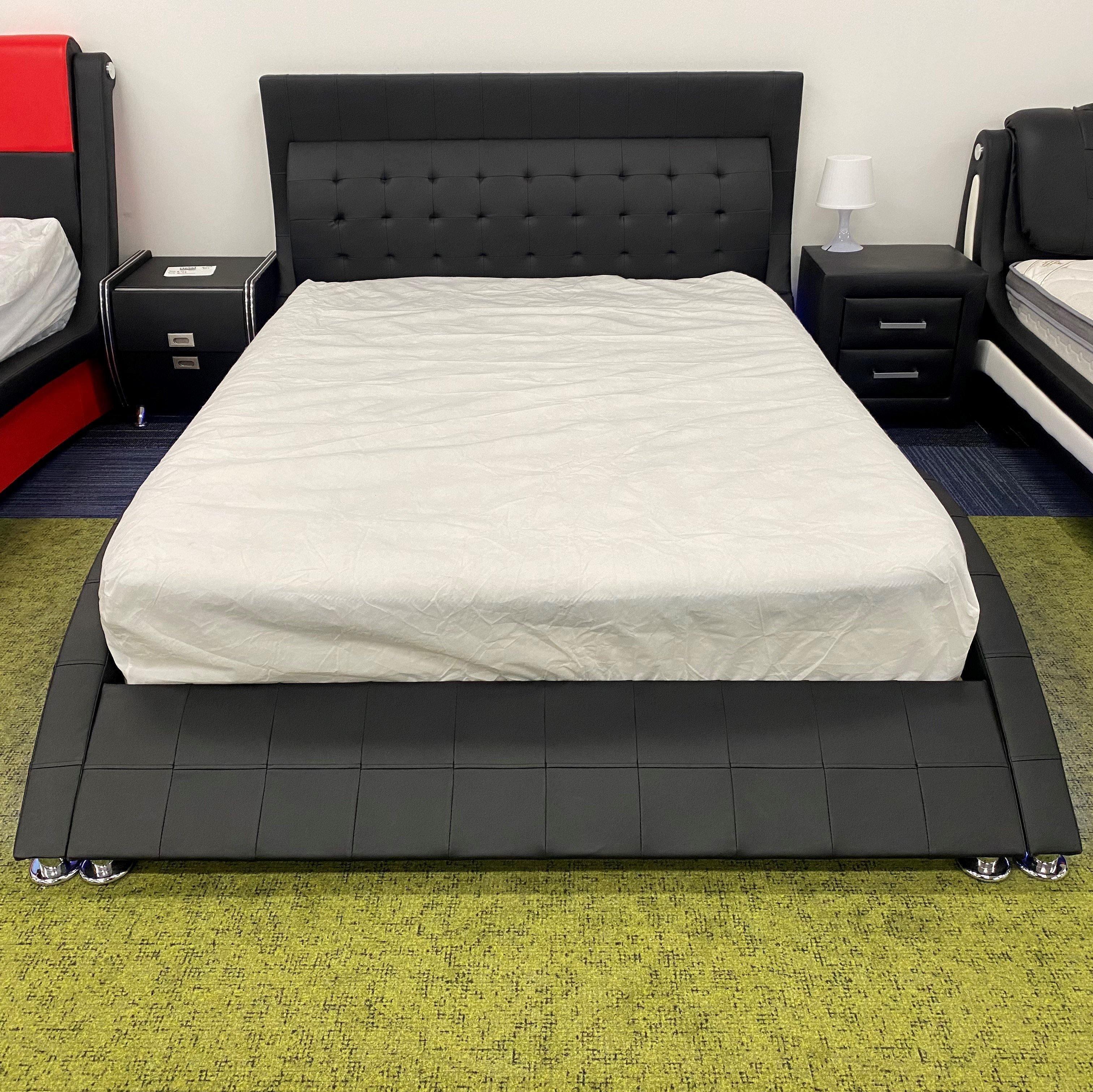 Victory Bed Frame - Modern Leather Bed with LED Lights - The A2Z Furniture