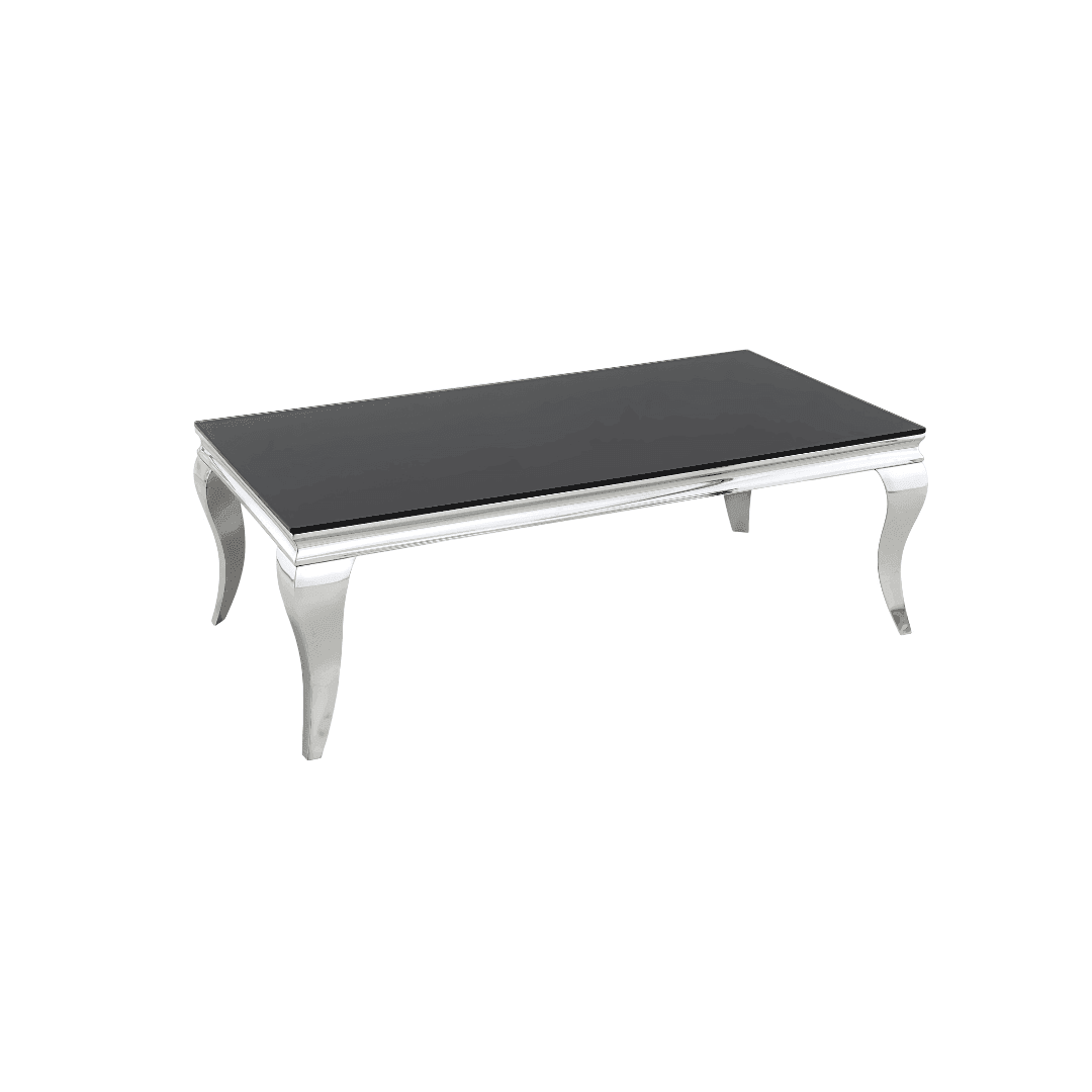 Stylish and modern Zoom Coffee Table by The A2Z Furniture with stainless steel frame and options of black glass, black marble, grey marble, and crème marble tops