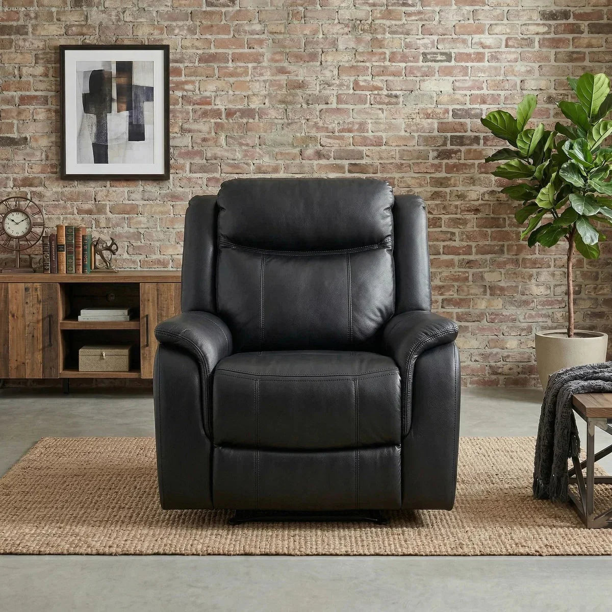 Sunshine Electric Recliner Chair in black leather — a single powered recliner used to illustrate correct seated posture