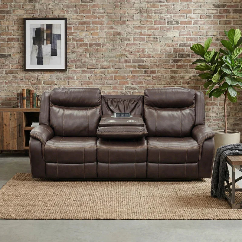 Sunshine 3 Seater Air Leather Electric Recliner Lounge with centre console, USB ports and powered recline