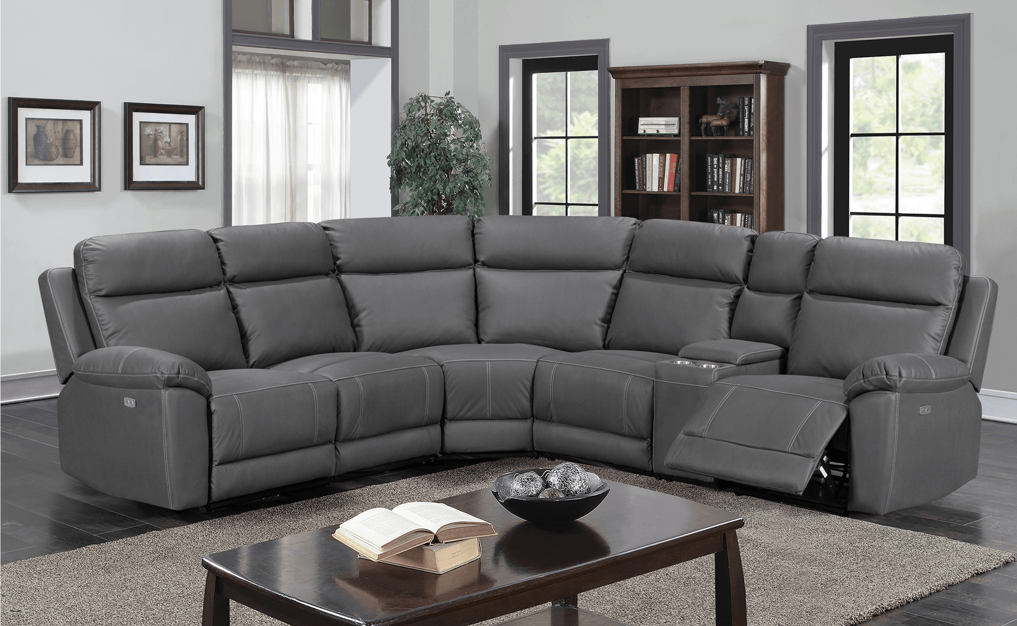 Modular corner recliner sofa with rearrangeable sections in a modern living room. Perfect for relaxation and customization.