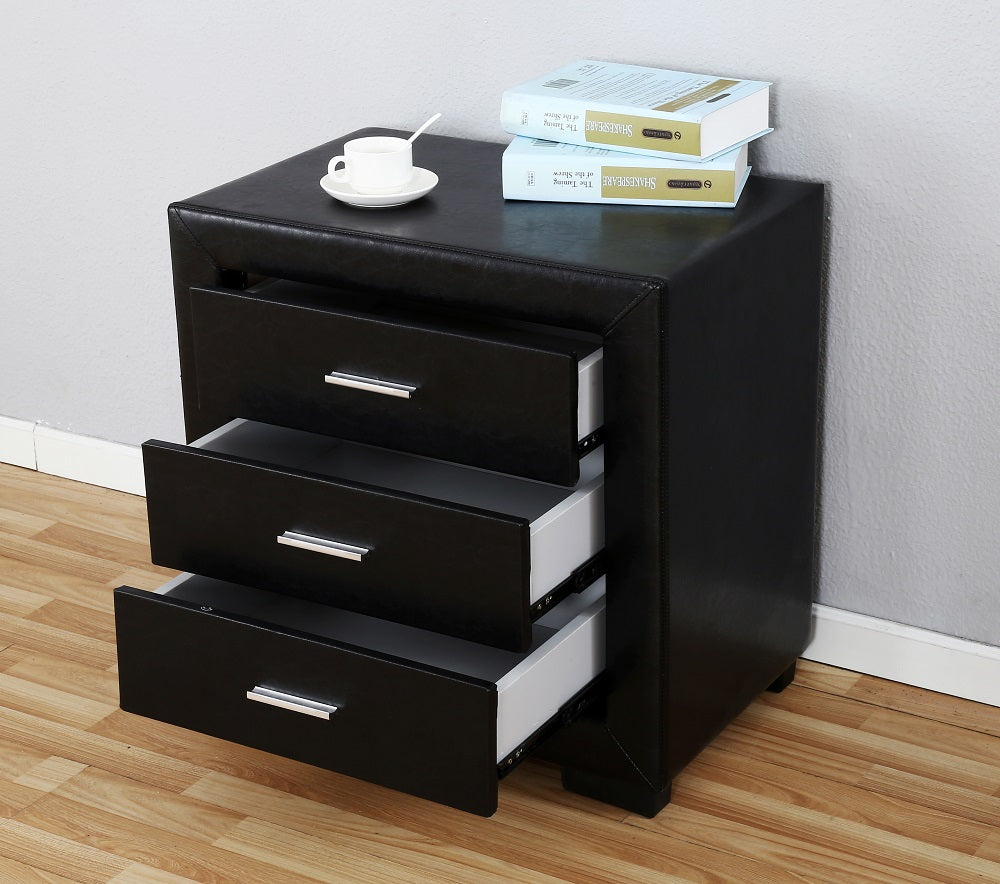 Modern Black 3 Drawer Bedside Table