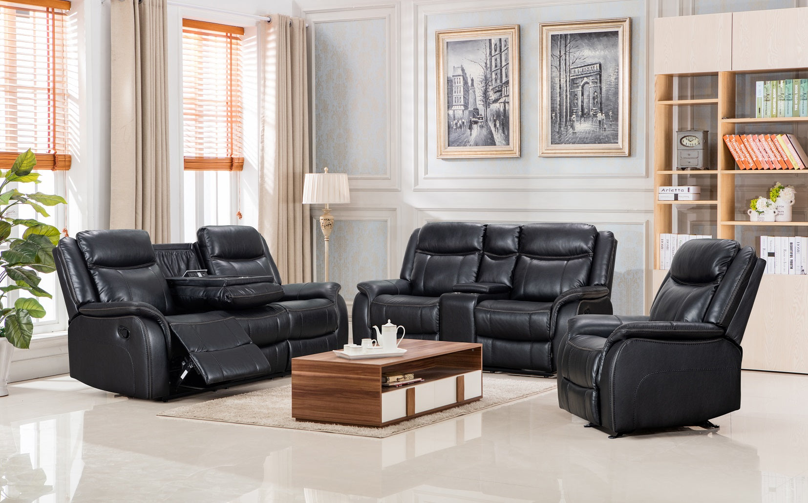 Black Leather Recliner Sofa Set | Modern Living Room Furniture | The A2Z Furniture 