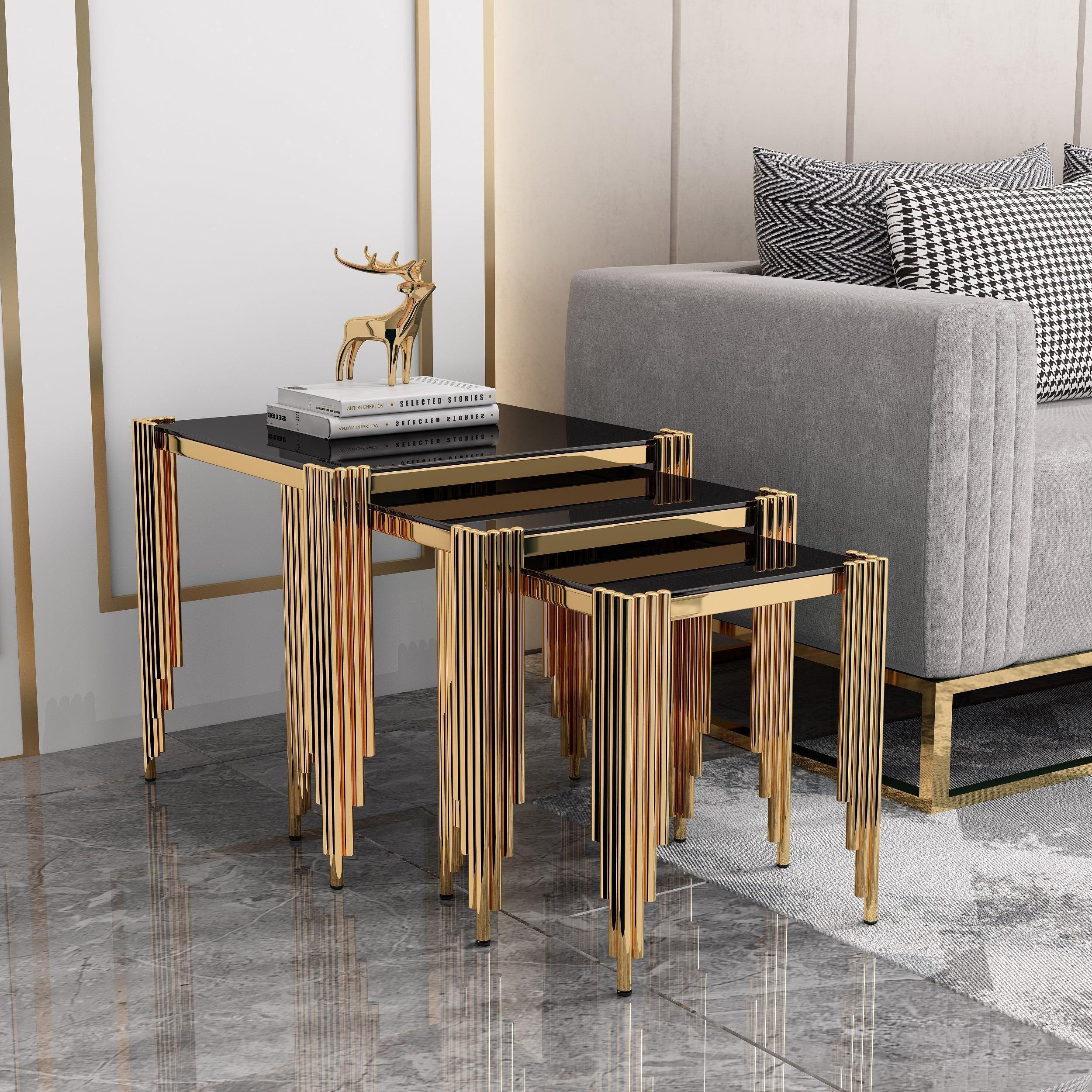 Modern nesting coffee table set with round tables in white and wood finish, perfect for living room furniture in Brisbane and Gold Coast