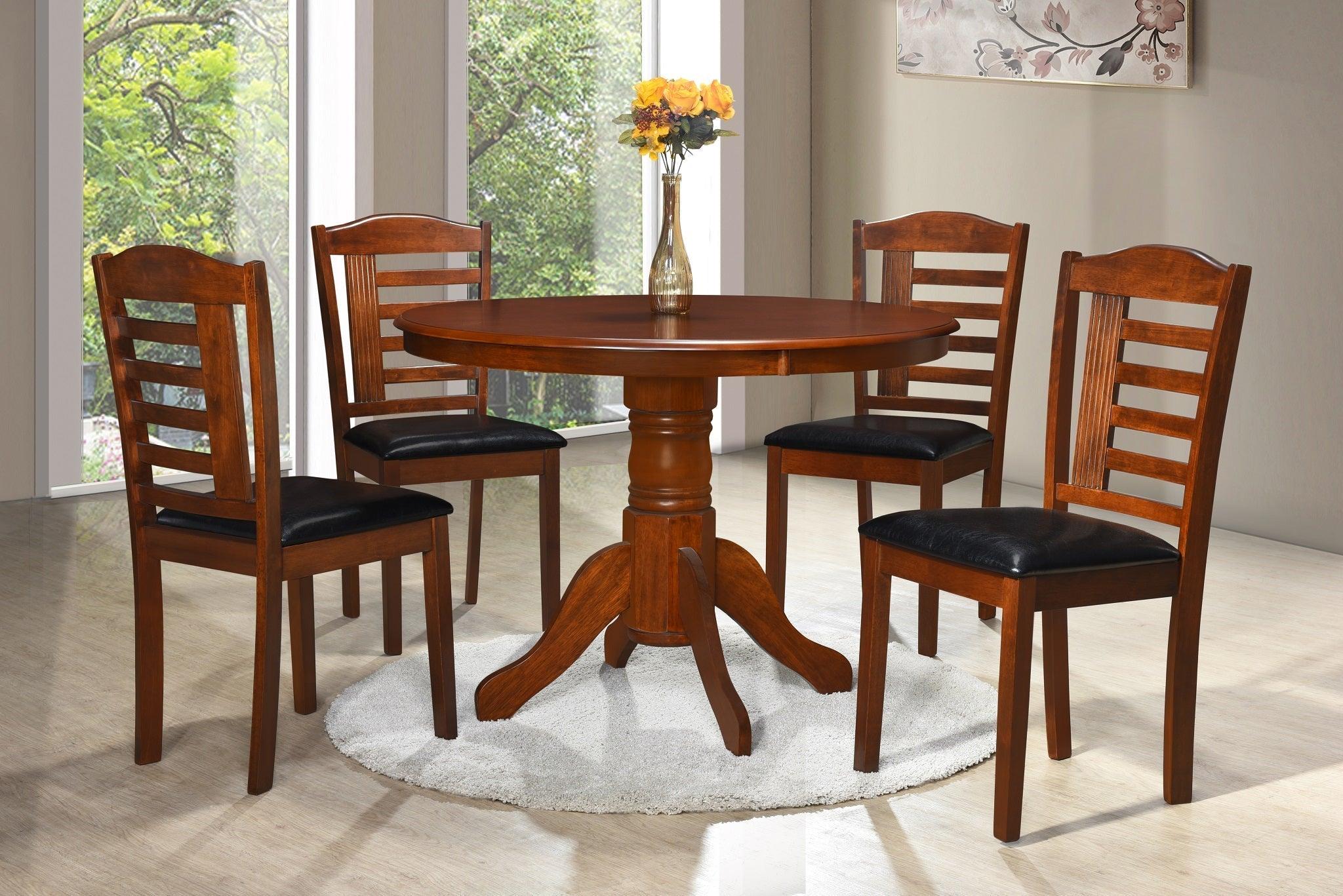 A modern wooden round dining table with comfortable seating for 4 in a stylish Brisbane home. 