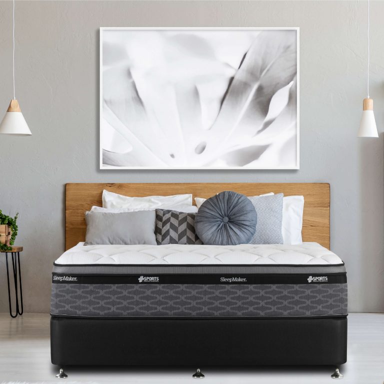 SleepMaker Mattress on Bed Frame in A2Z Furniture Brisbane Showroom
