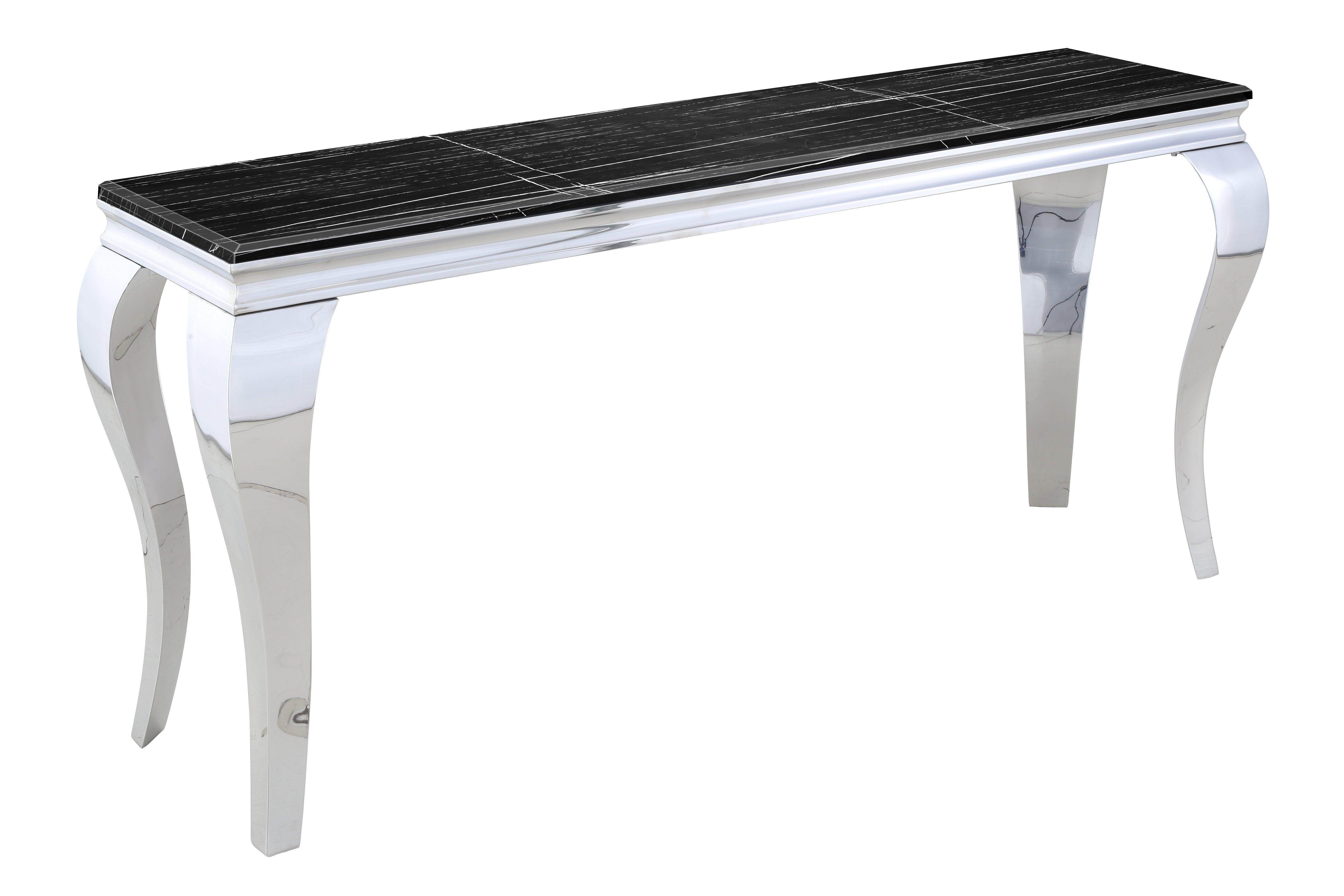 Black Marble Console Table with Silver Legs.